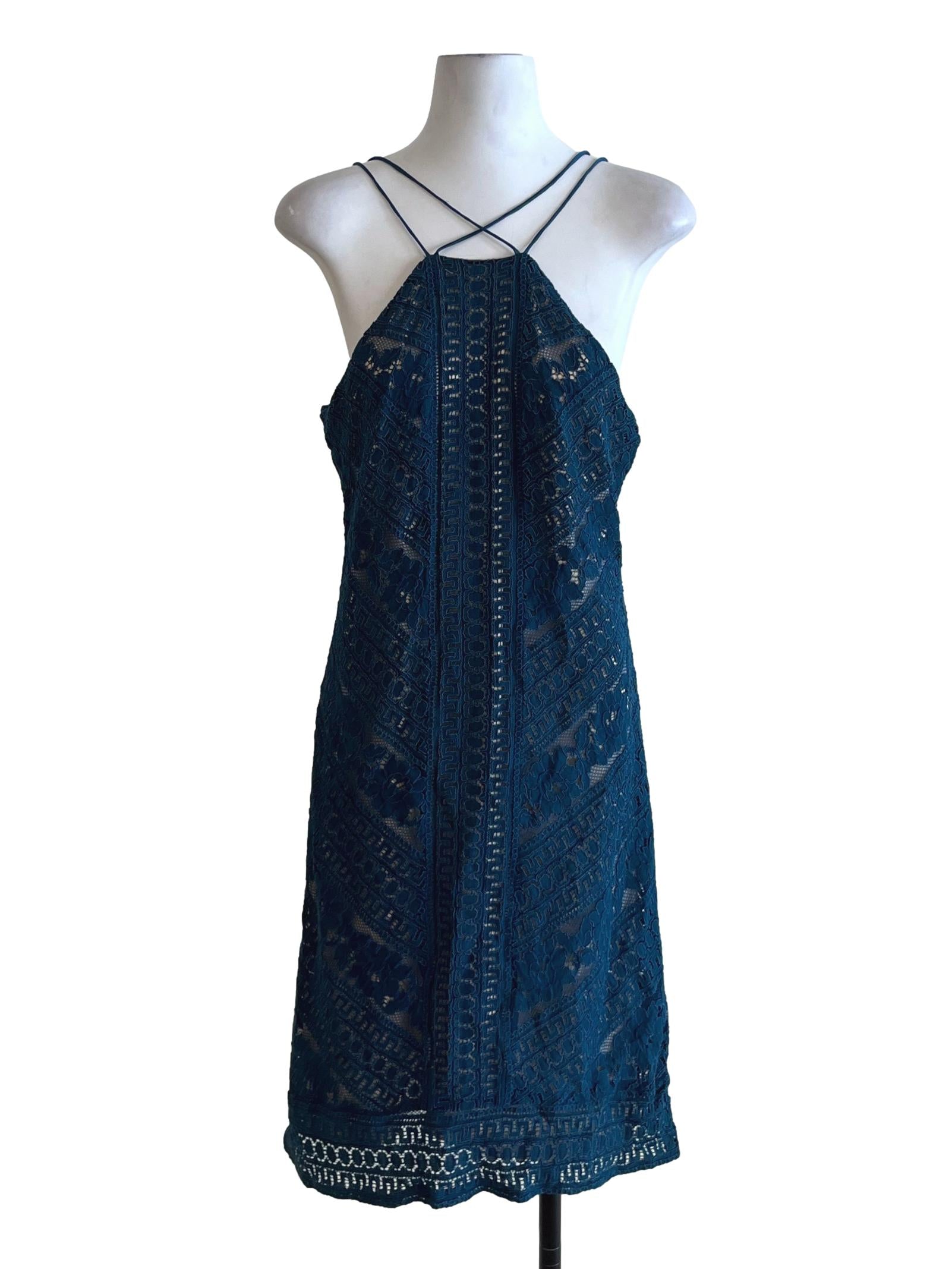 Aegean Blue Lace Sheath Dress