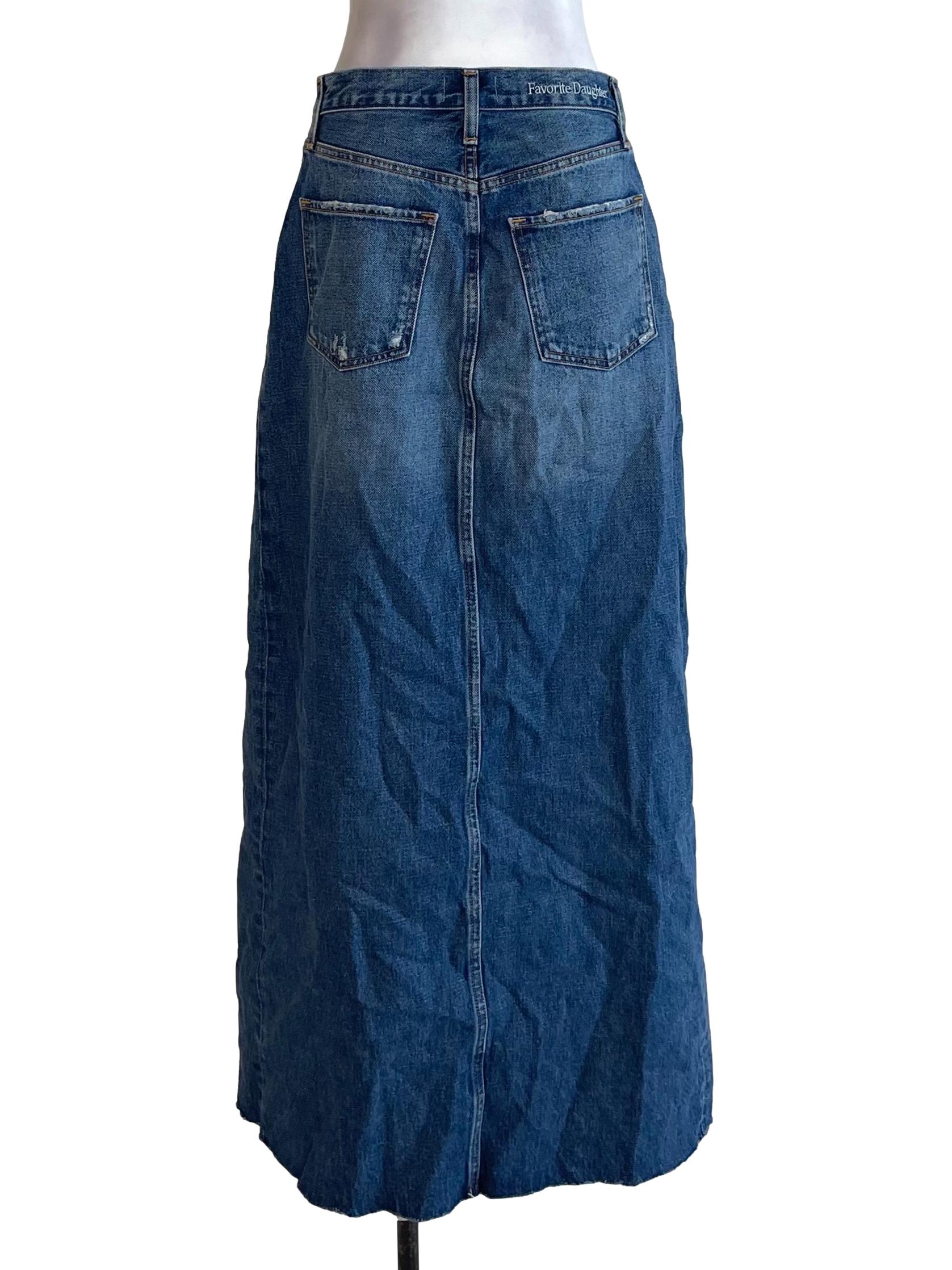 Blue Front Slit Denim Skirt