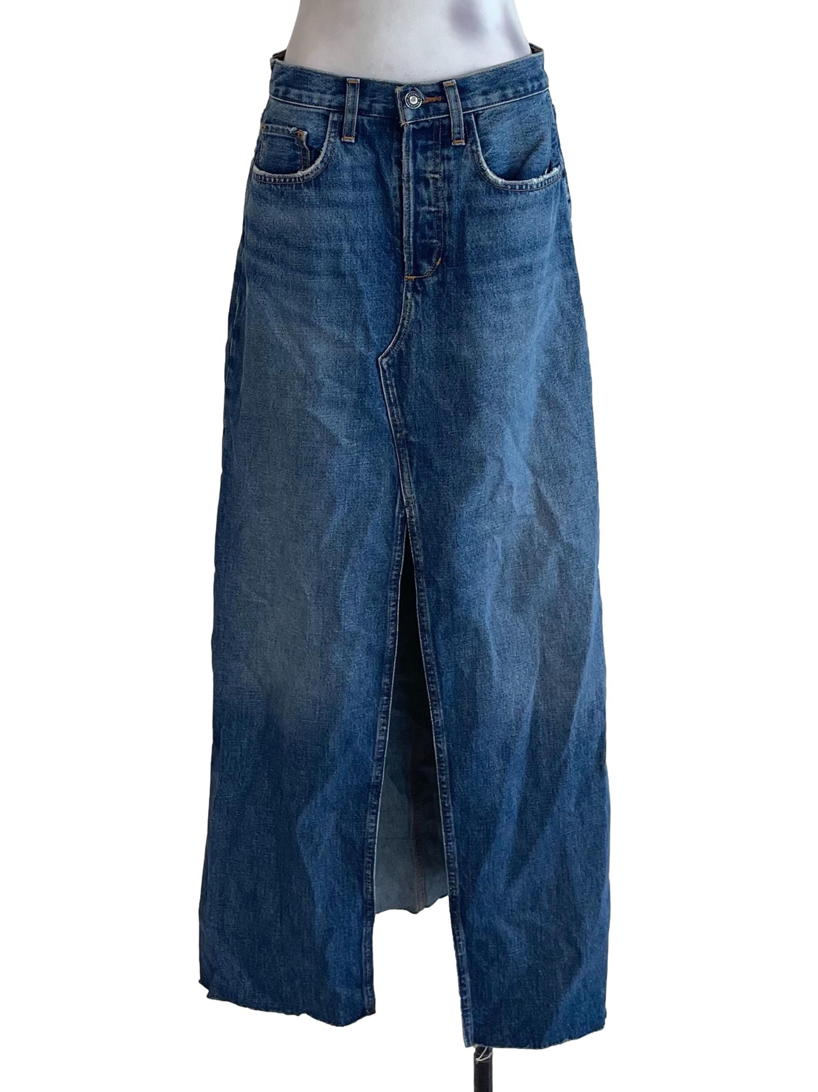Blue Front Slit Denim Skirt