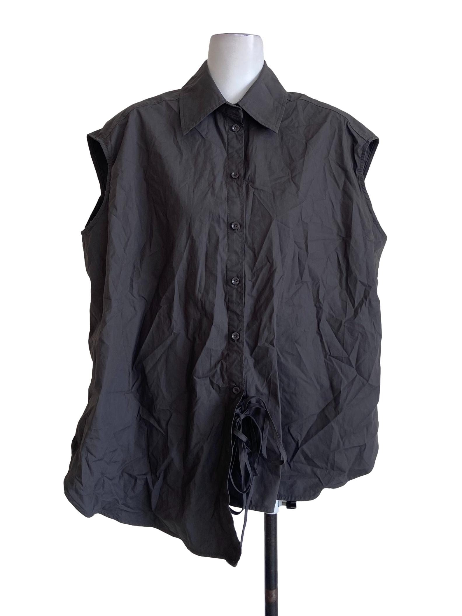 Grey Sleeveless Button Down Blouse