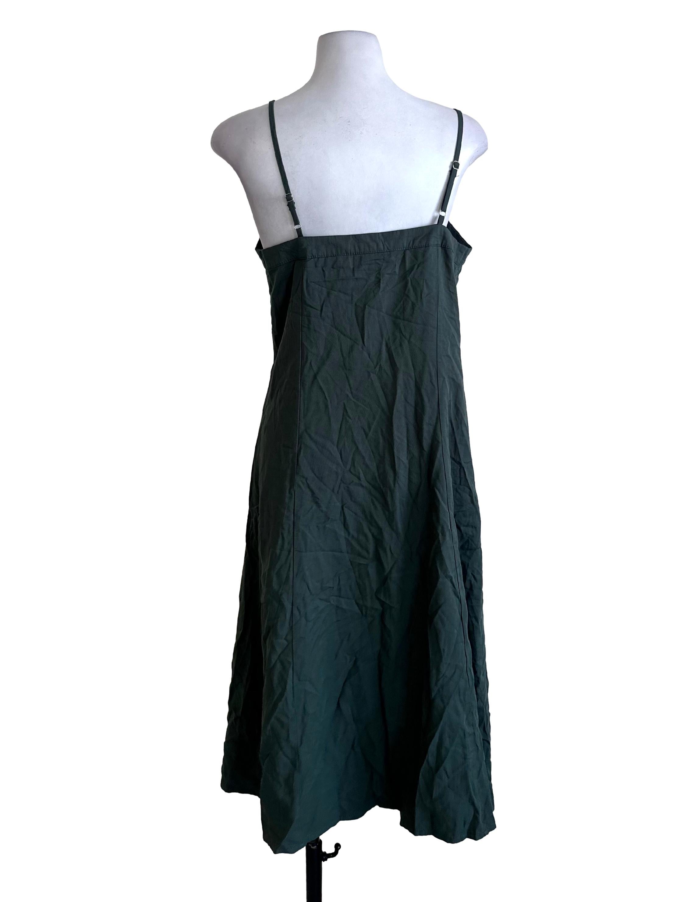 Forest Green Button Spaghetti Strap Dress TEM