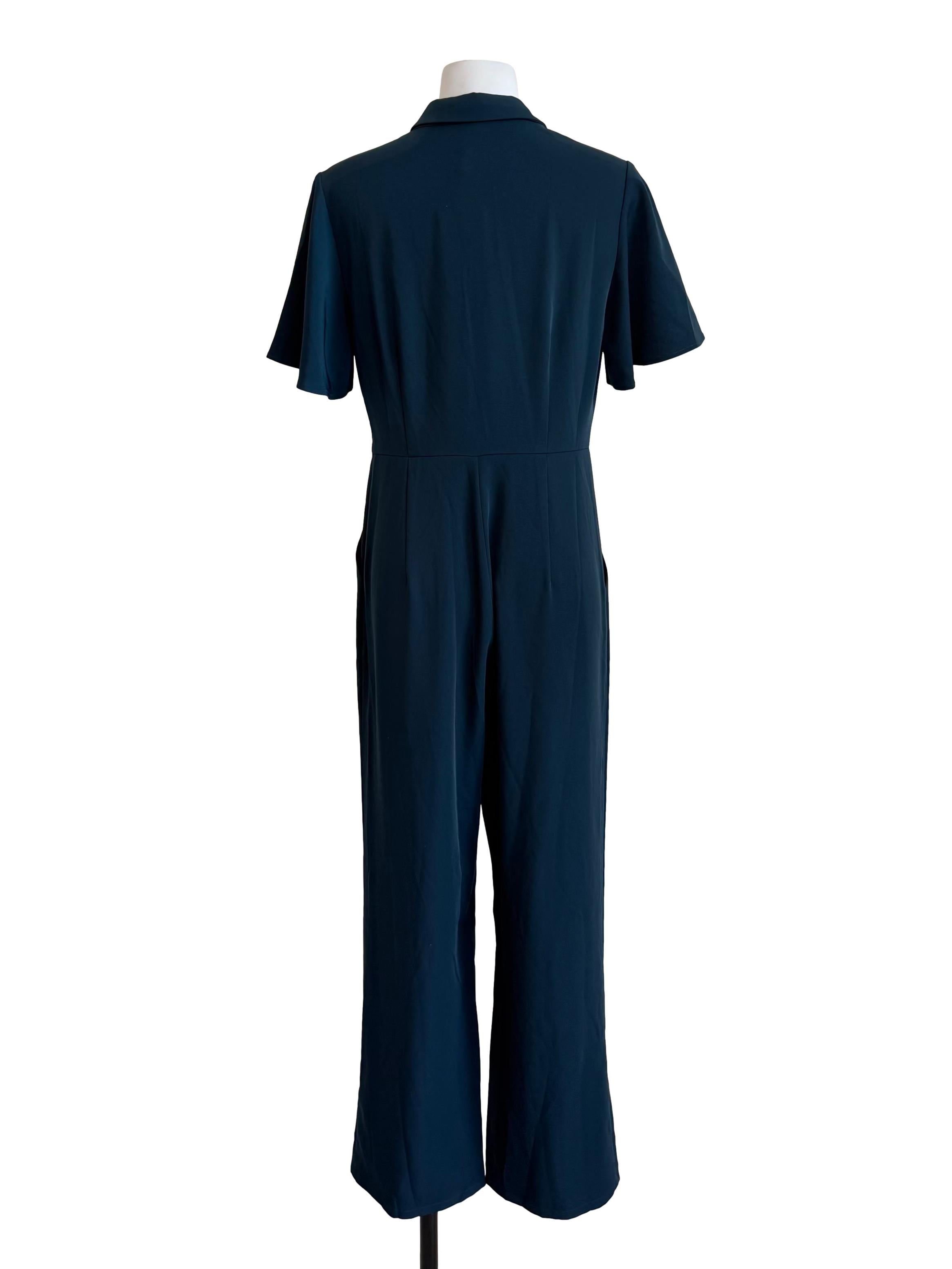 Navy Blue Short Sleeves Shirt Jumpsuit