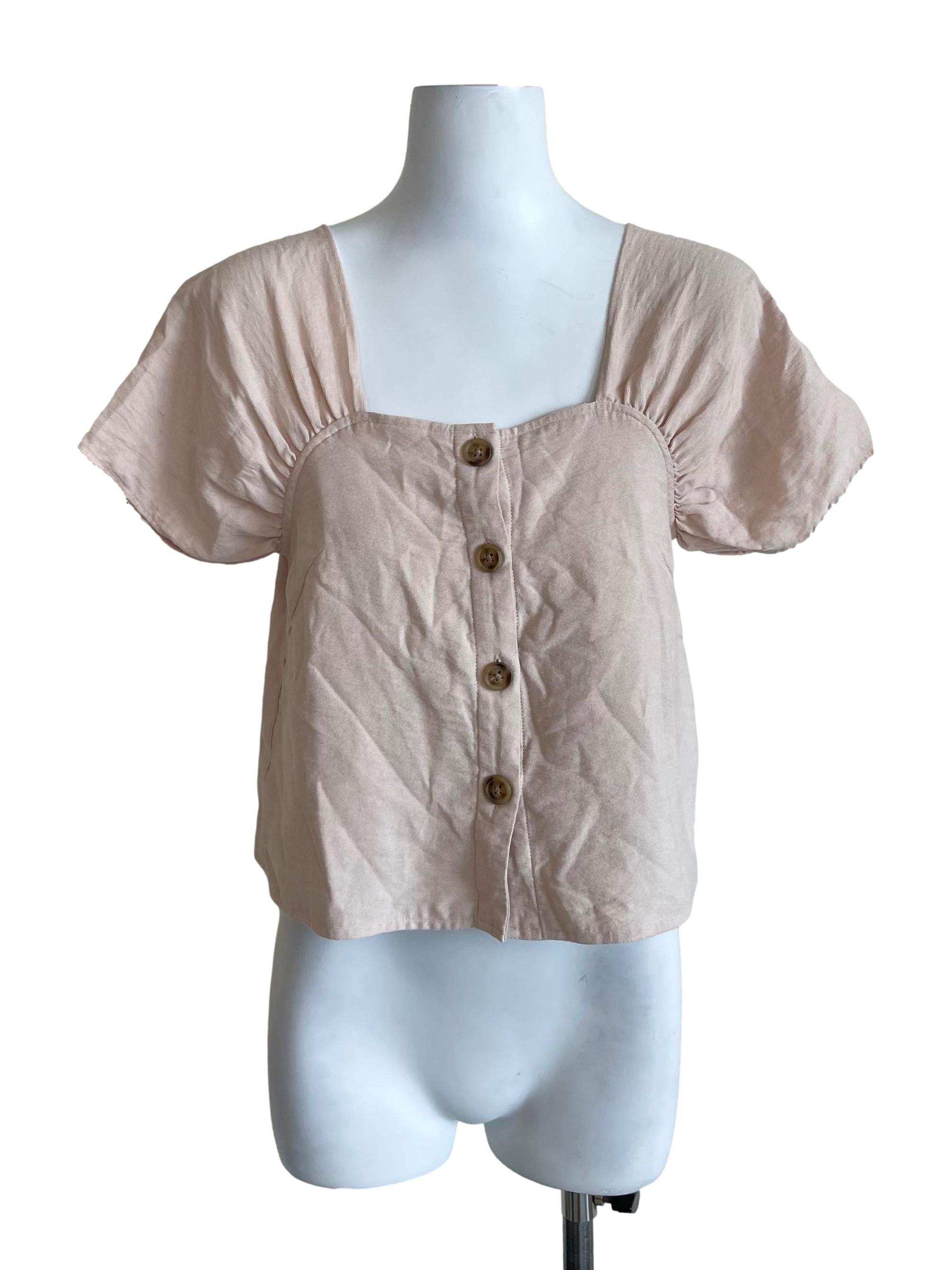Pale Pink Draped Shoulders Boxy Top