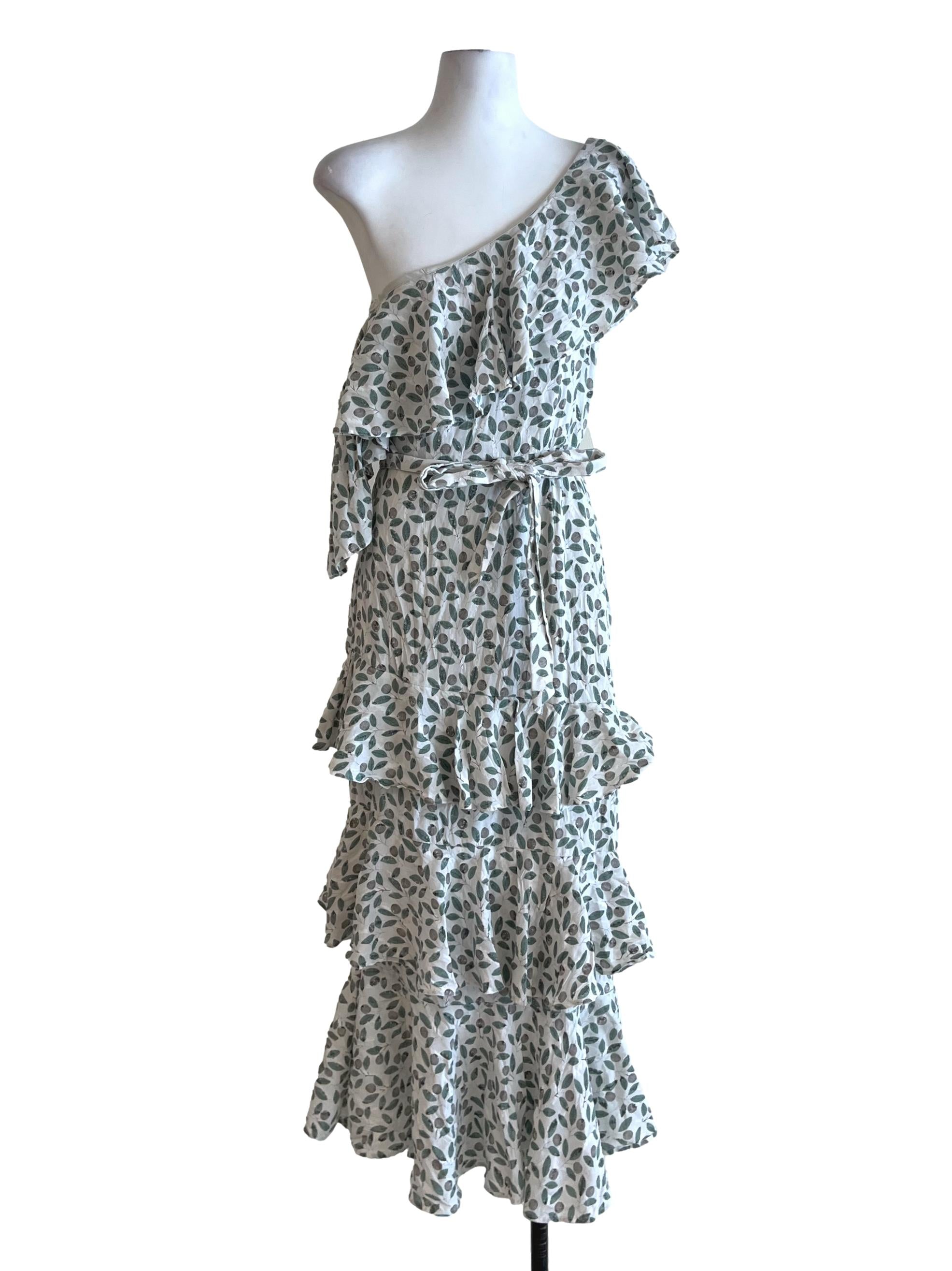 White Asymmetrical Neckline A-Line Dress