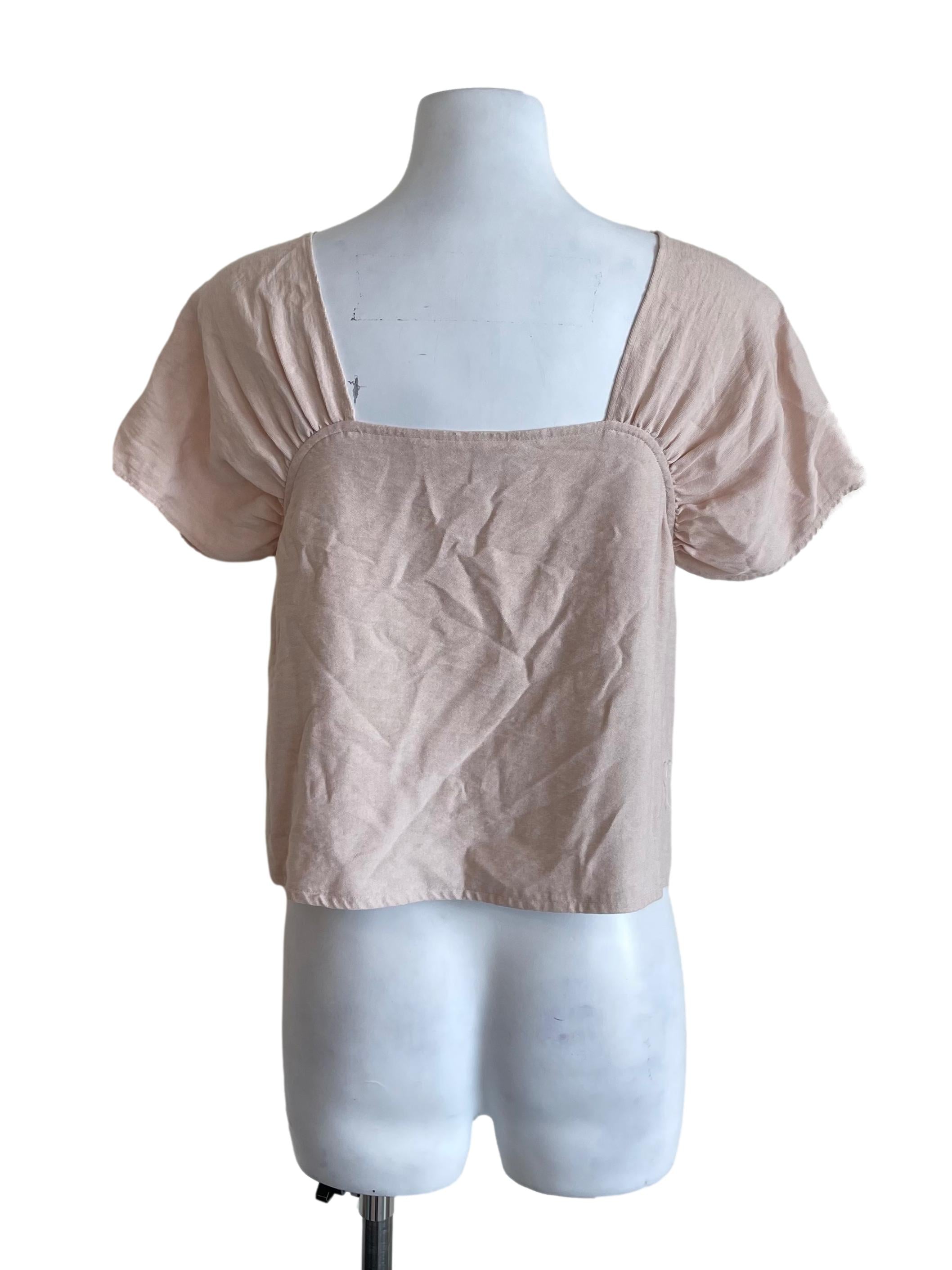 Pale Pink Draped Shoulders Boxy Top