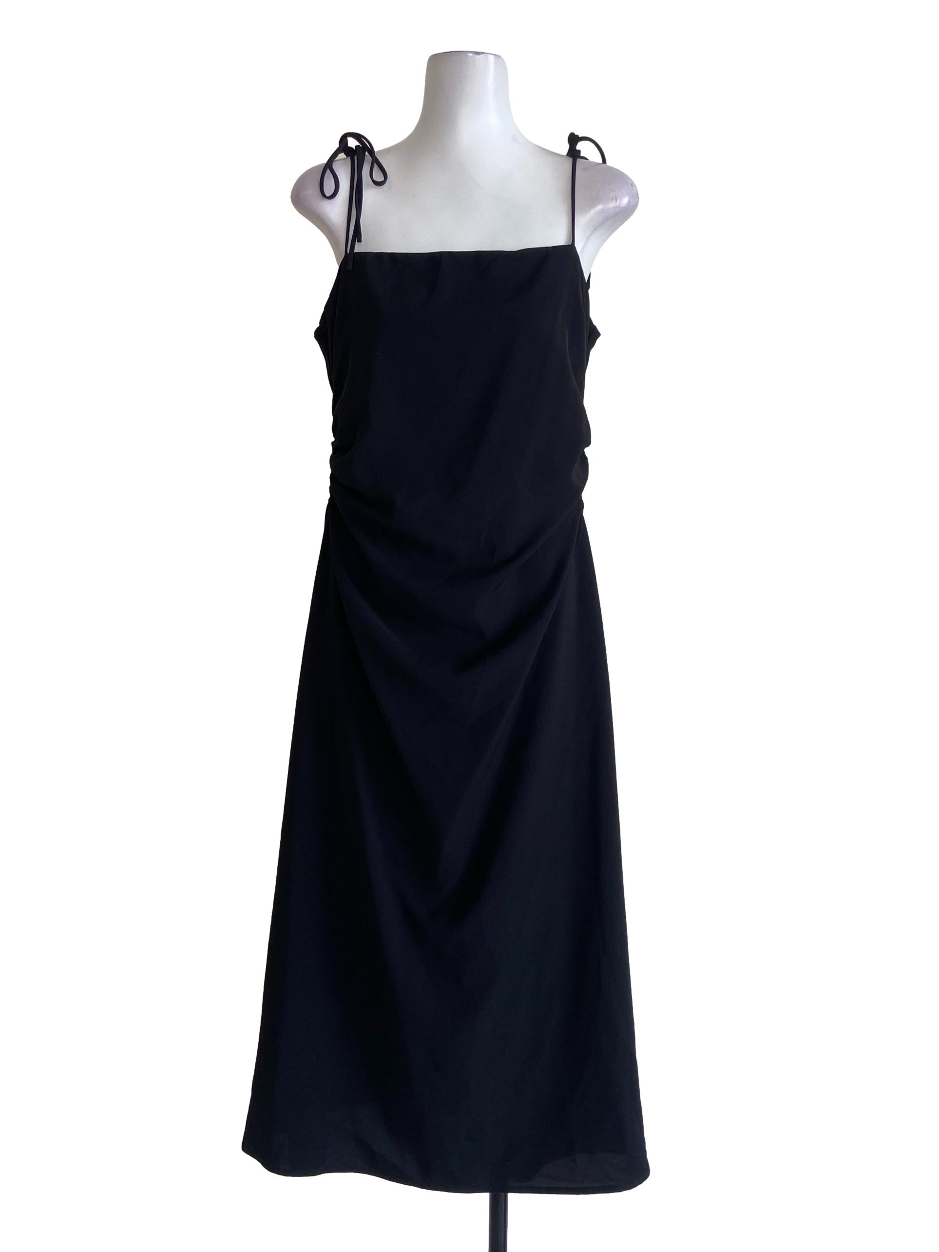 Black Spaghetti Straps Herringbone Empire Dress