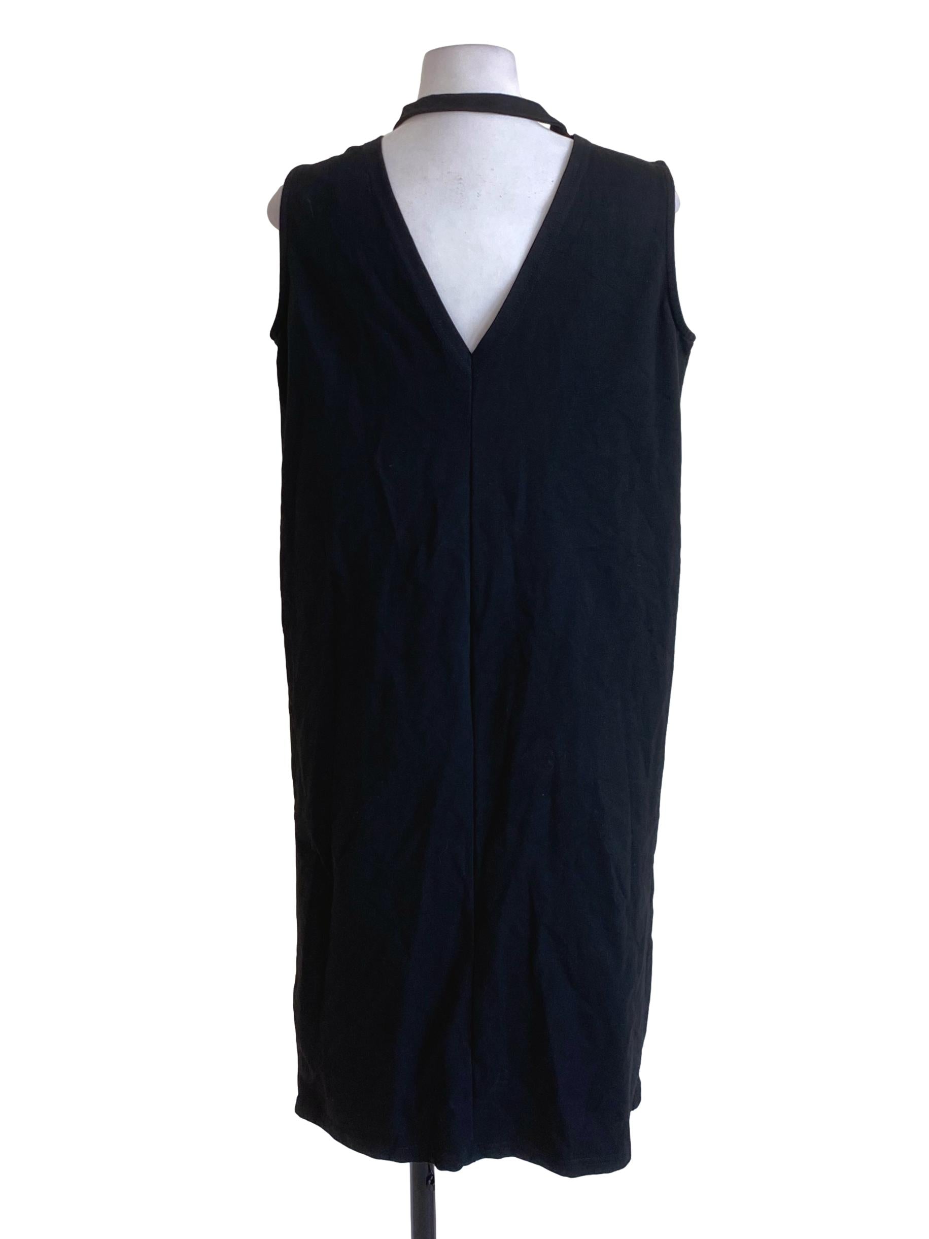 Black Sleeveless Halter Back Shift Dress TEM