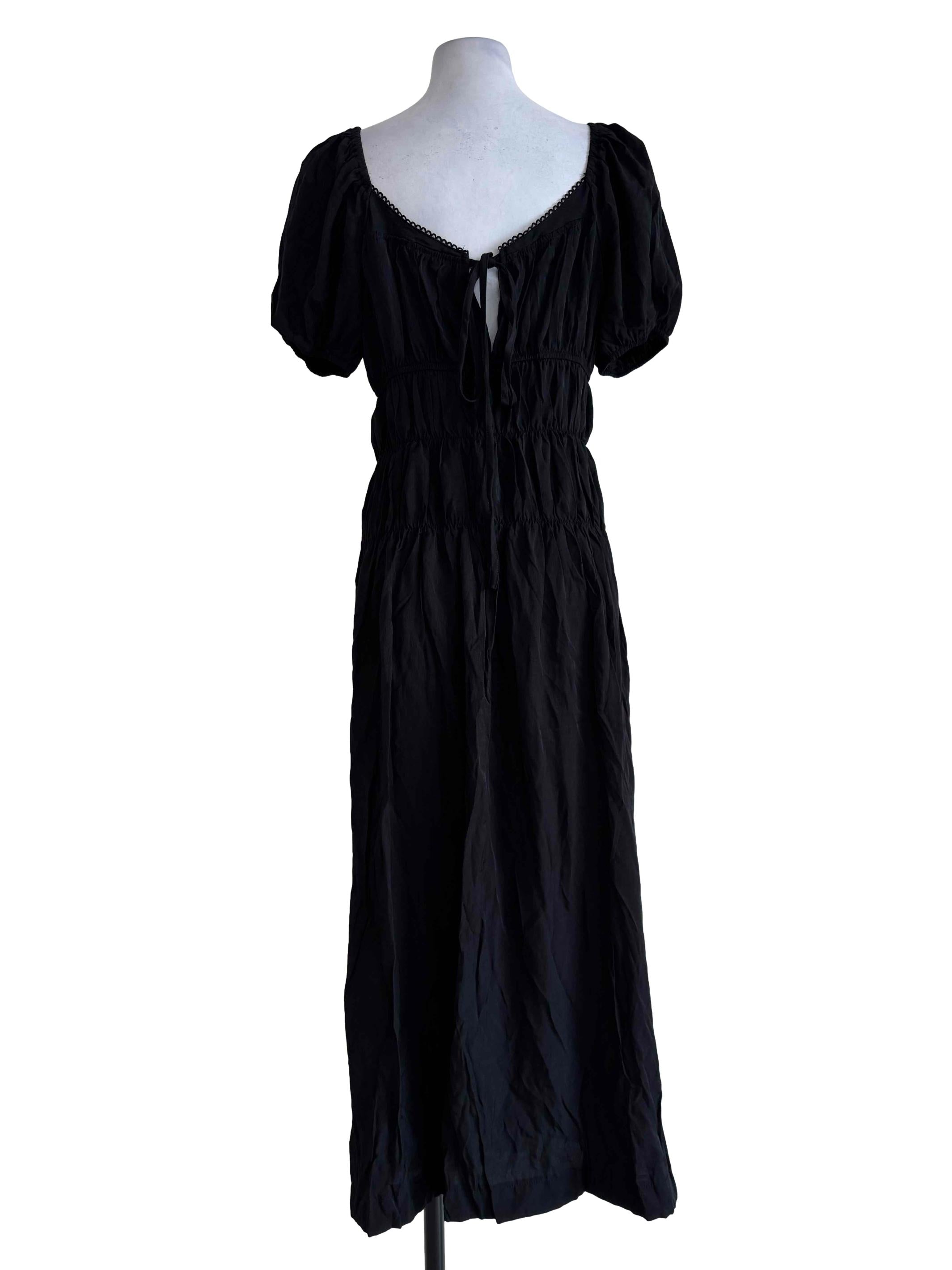 Midnight Black Balloon Sleeve Layered Dress