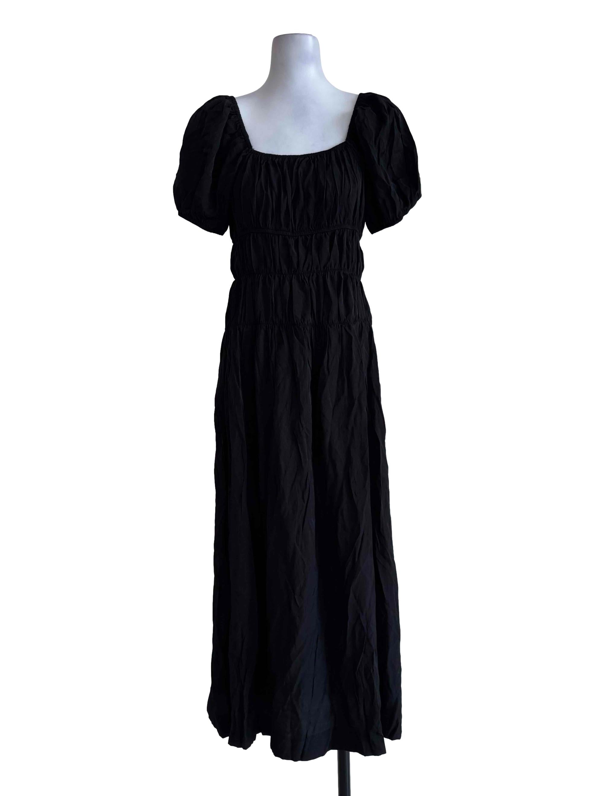 Midnight Black Balloon Sleeve Layered Dress