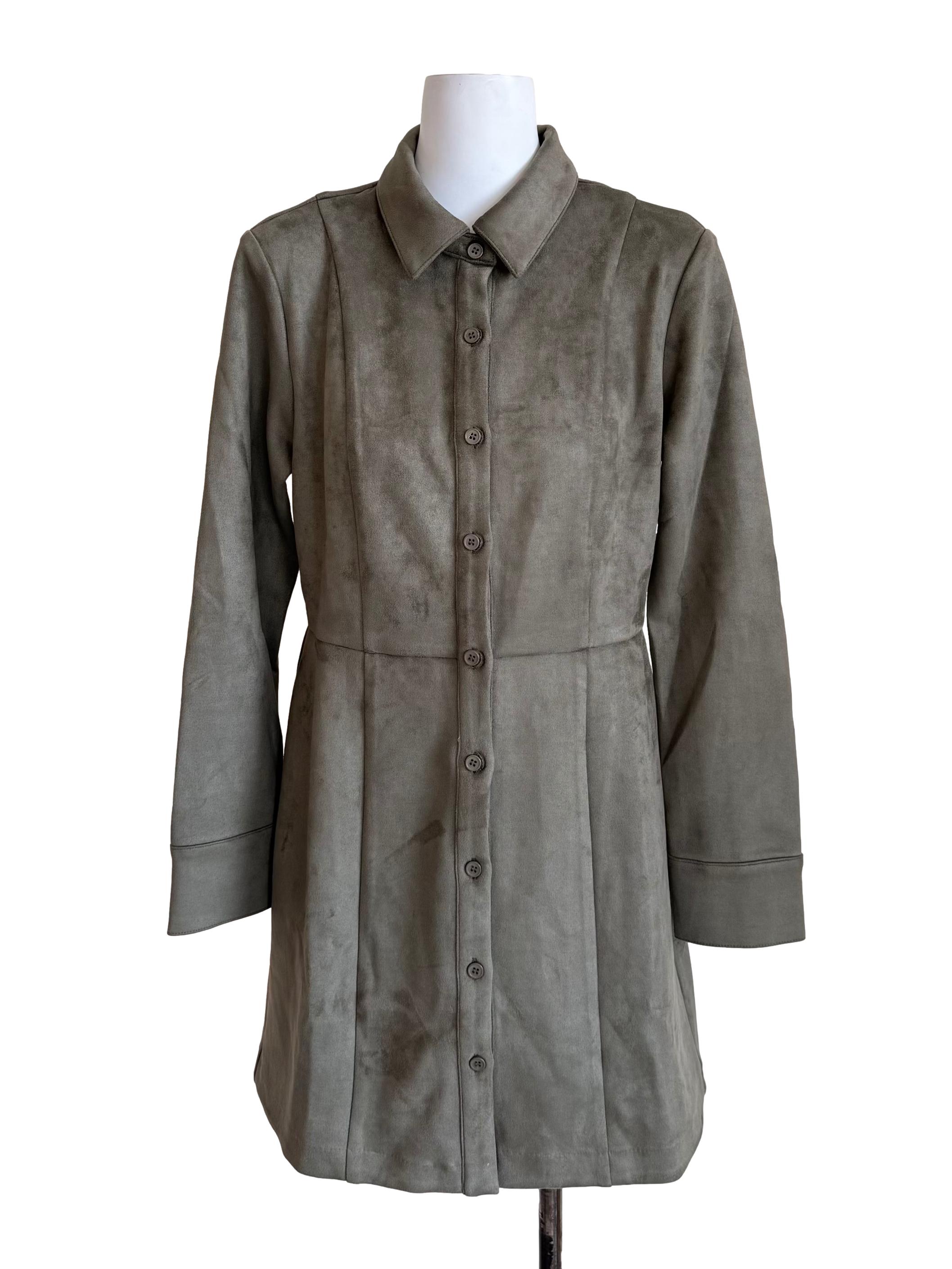 Warm Sage Suede Shirt Dress