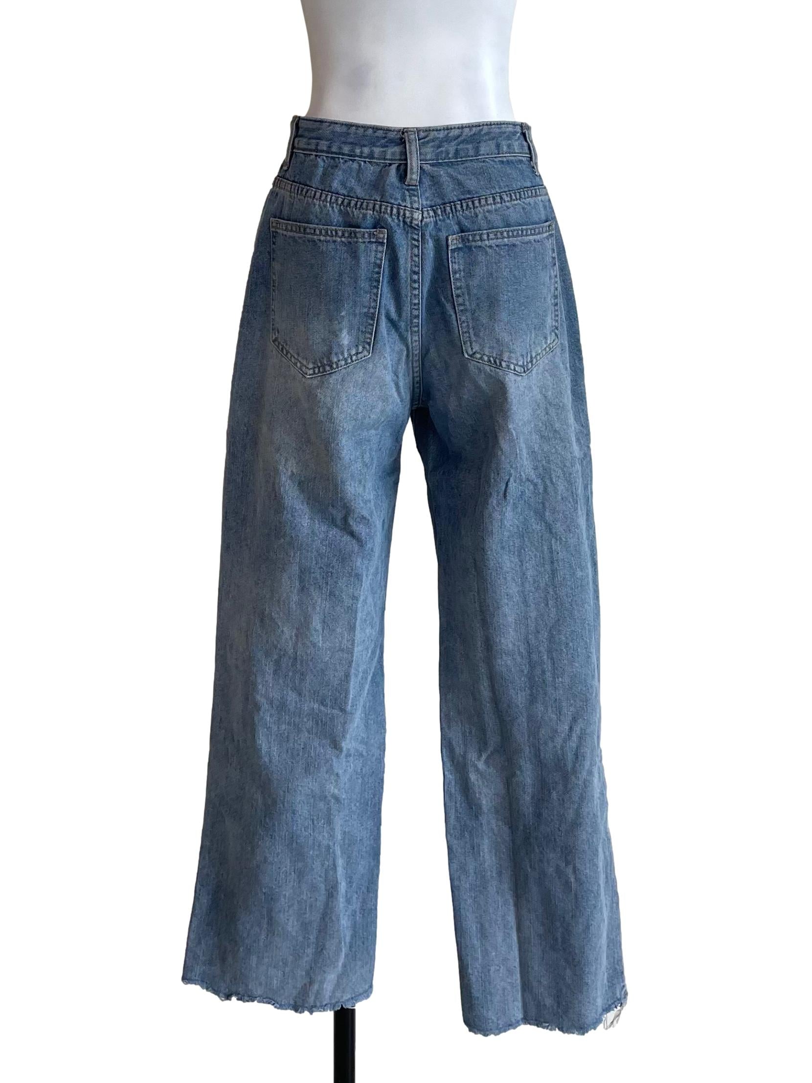 Ash Blue High Waist Baggy Ripped Jeans