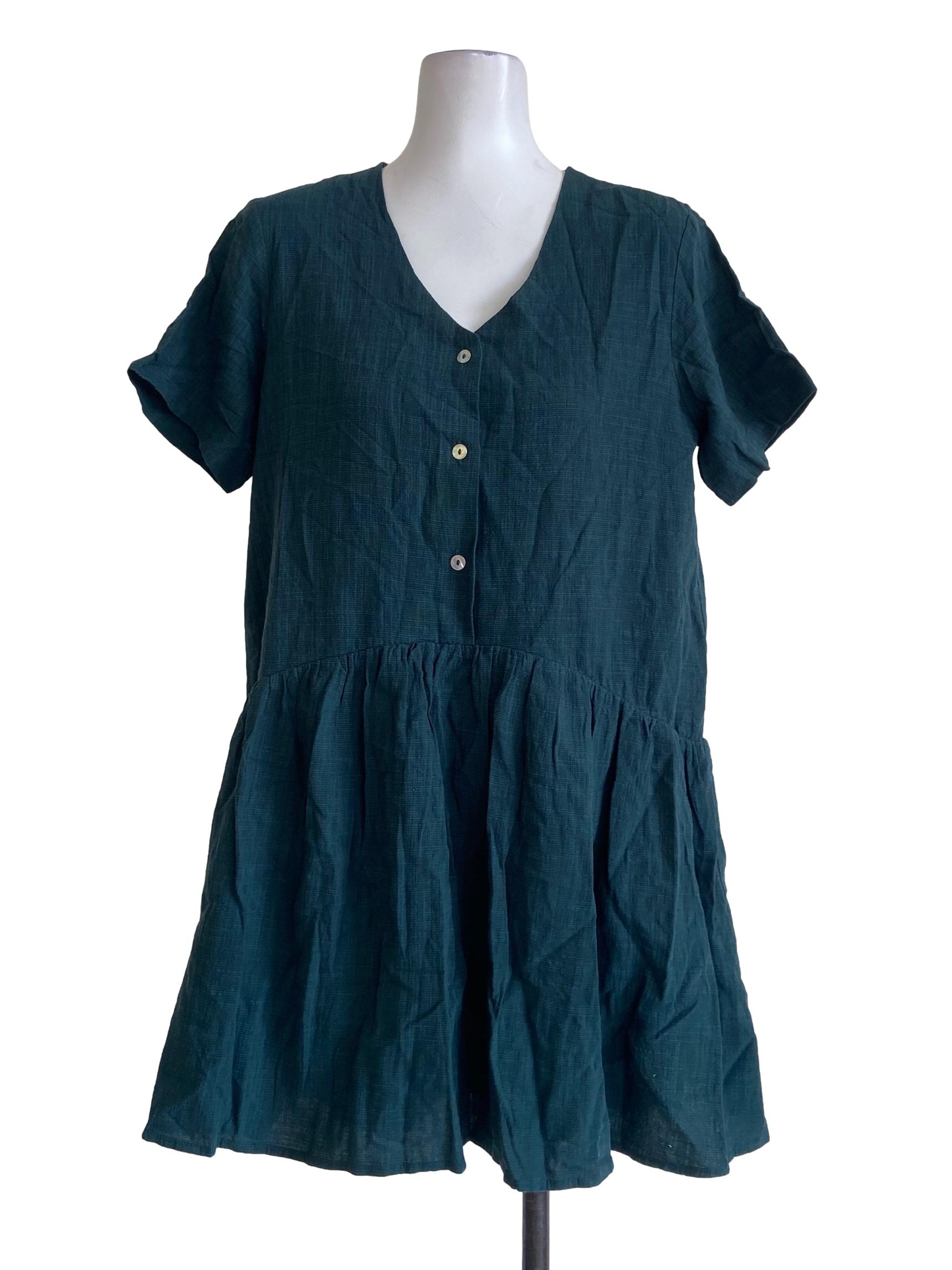 Shamrock Green Half Button Mini Dress