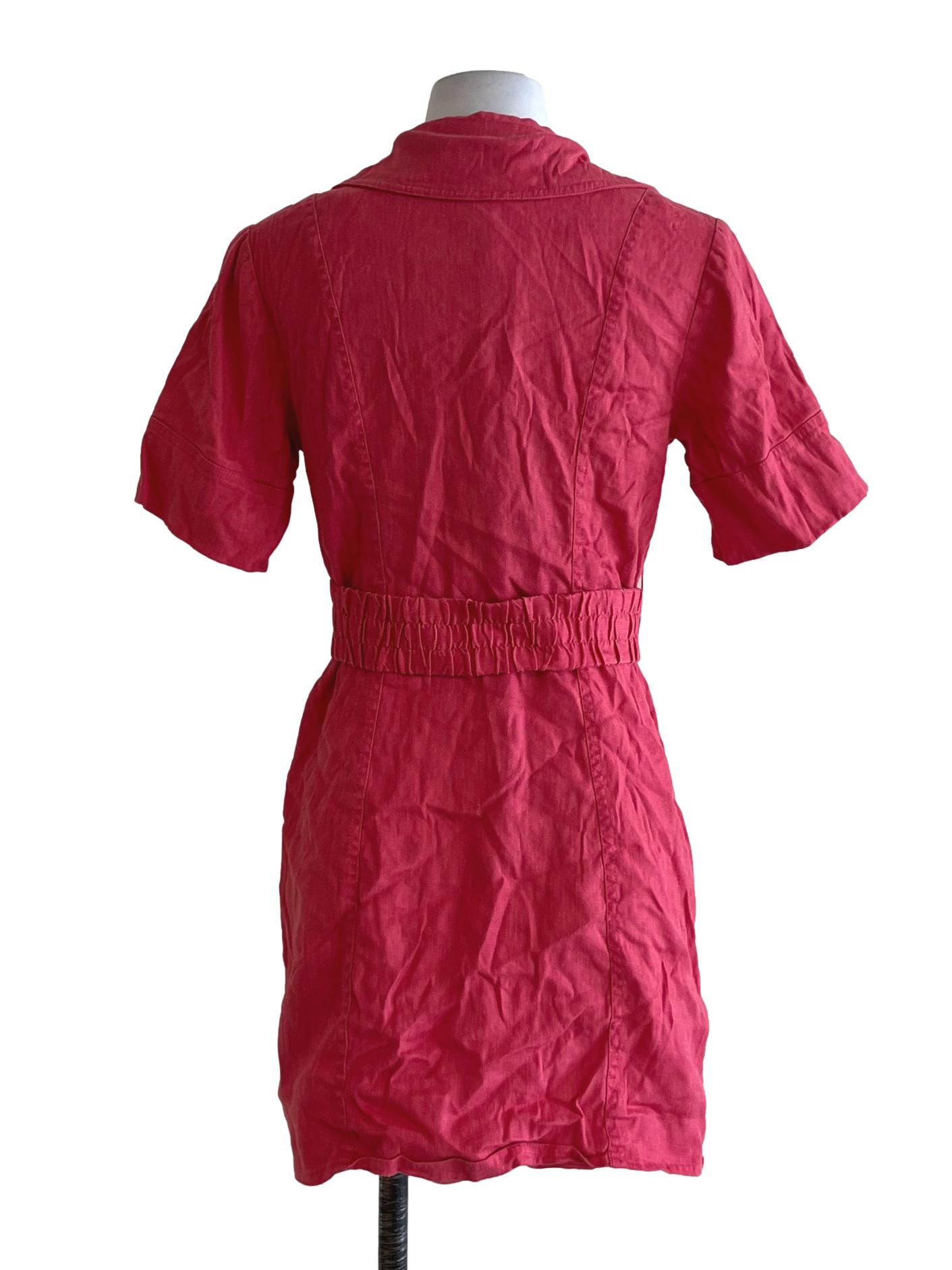 Punch Pink Wing Collar Empire Dress