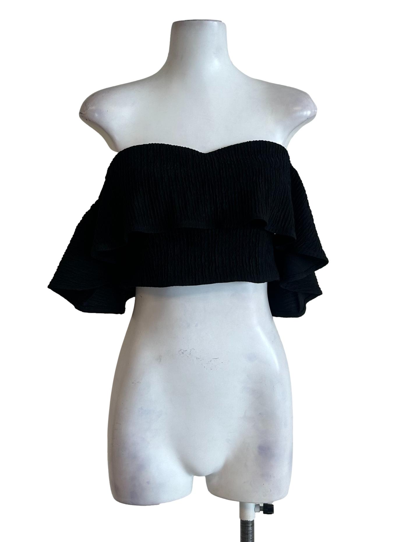 Black Crinkle Peplum Top