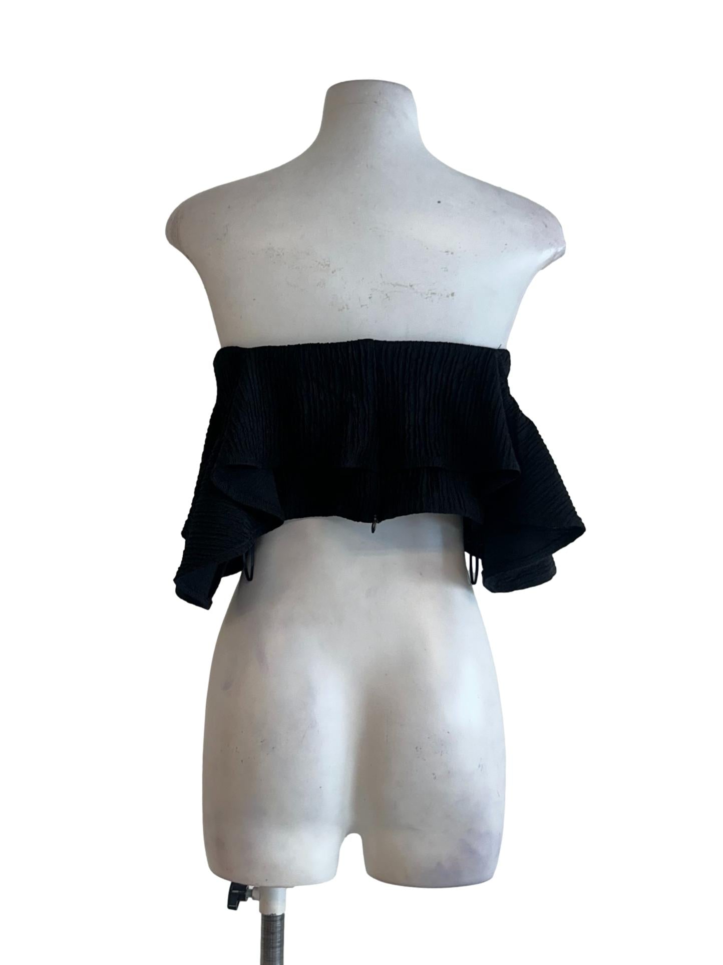Black Crinkle Peplum Top