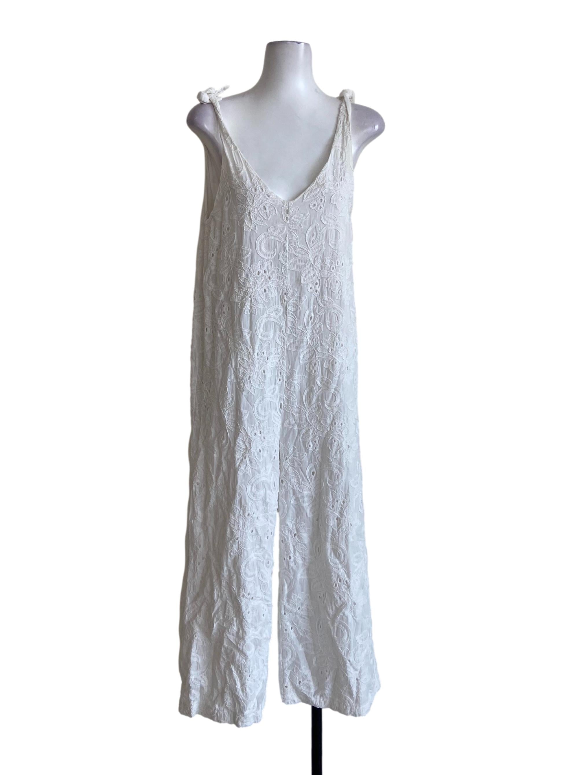 White & Floral Sleeveless Jumpsuit