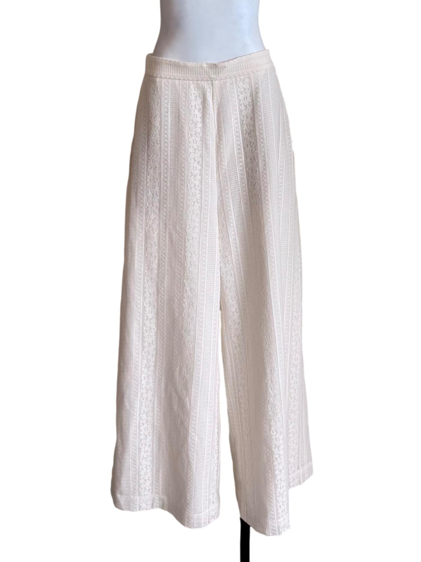 White Floral Lace Wide Leg Pants