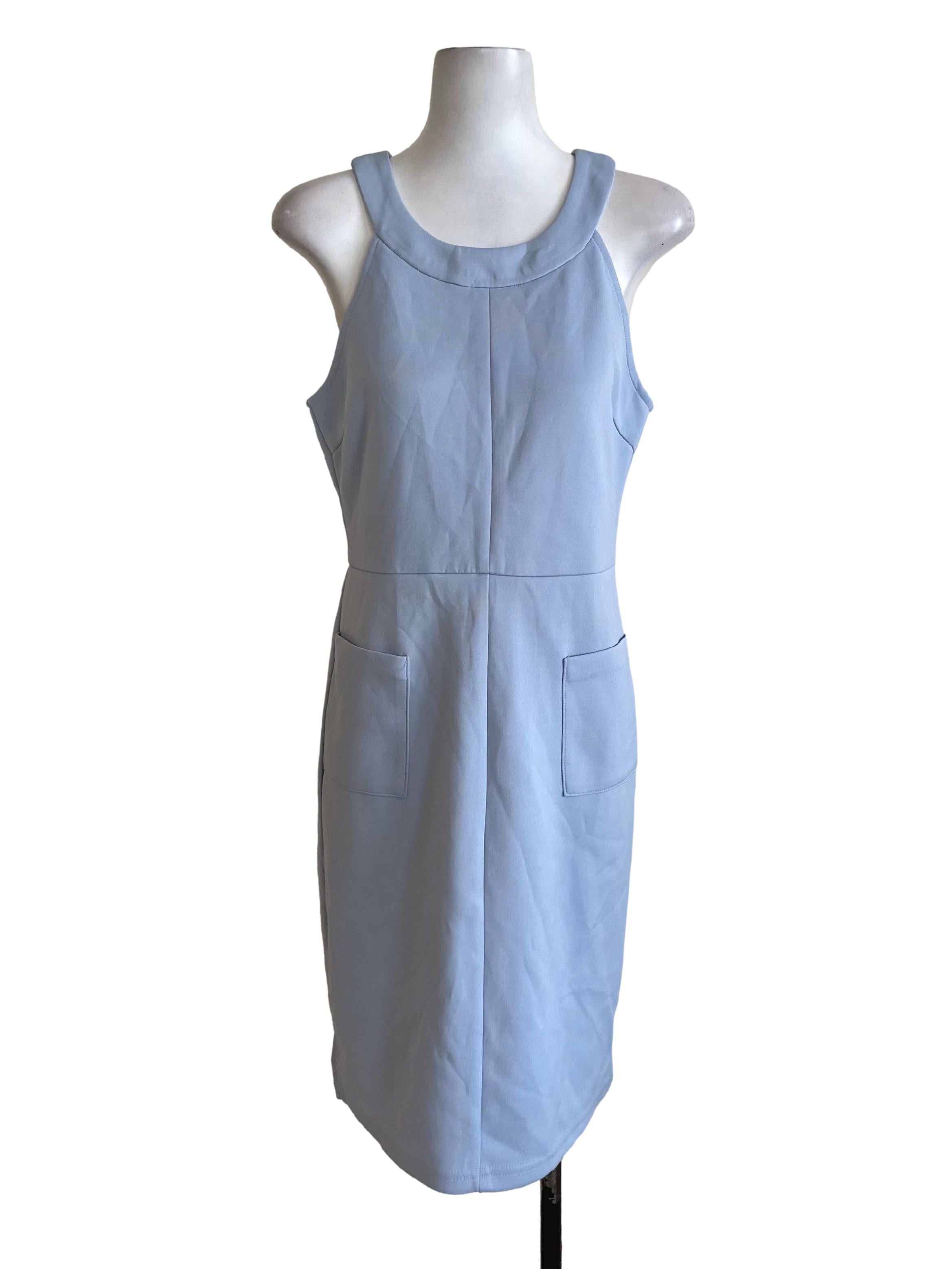 Baby Blue Round Neck Sheath Dress
