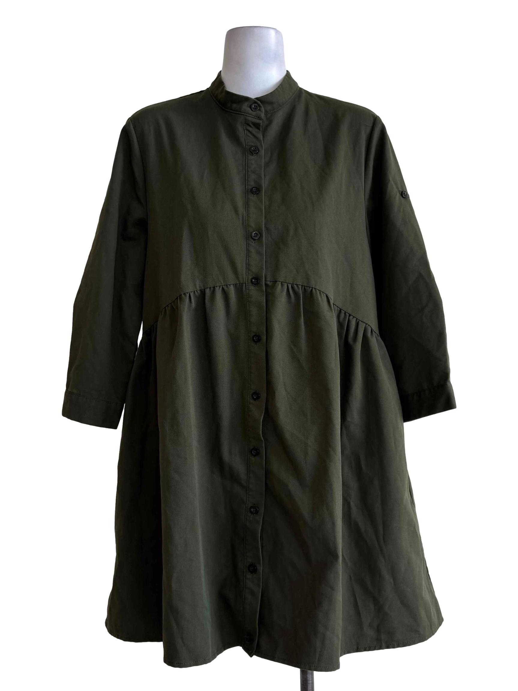 Army Green Long Sleeve Shirt Dress