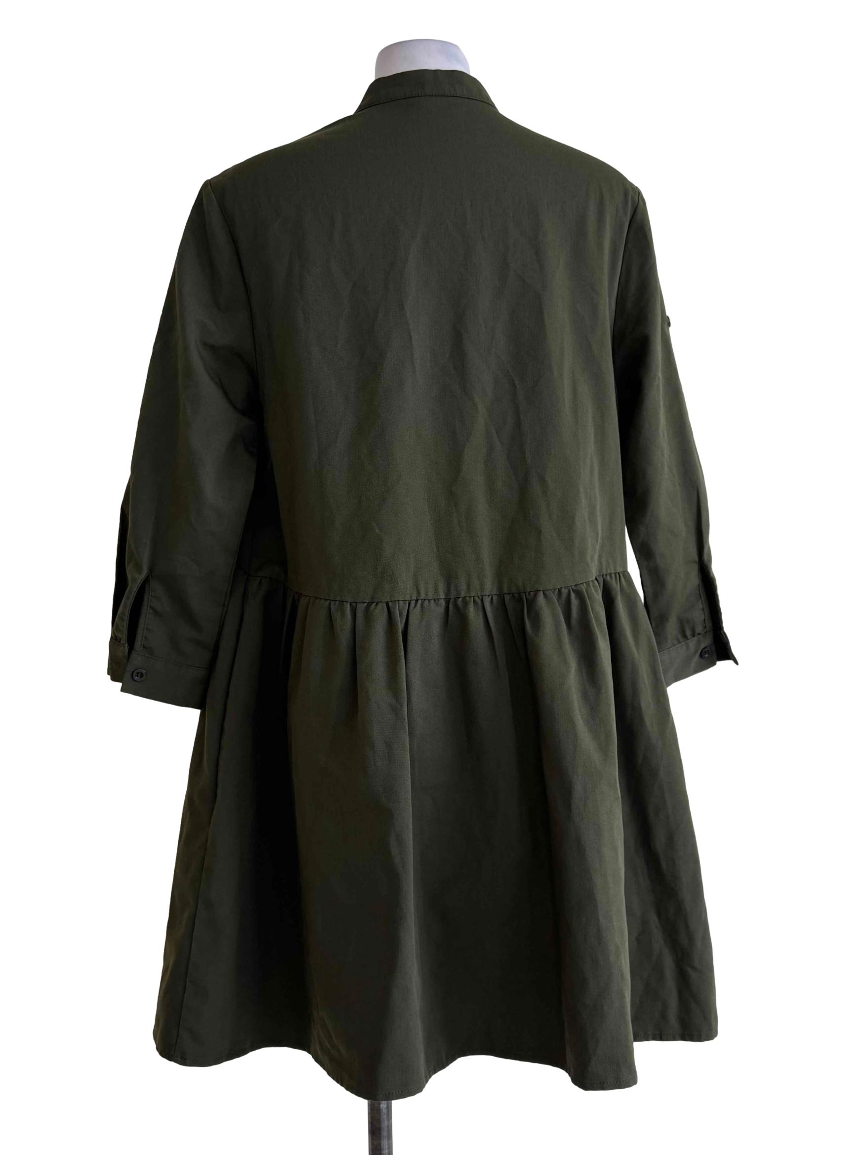 Army Green Long Sleeve Shirt Dress