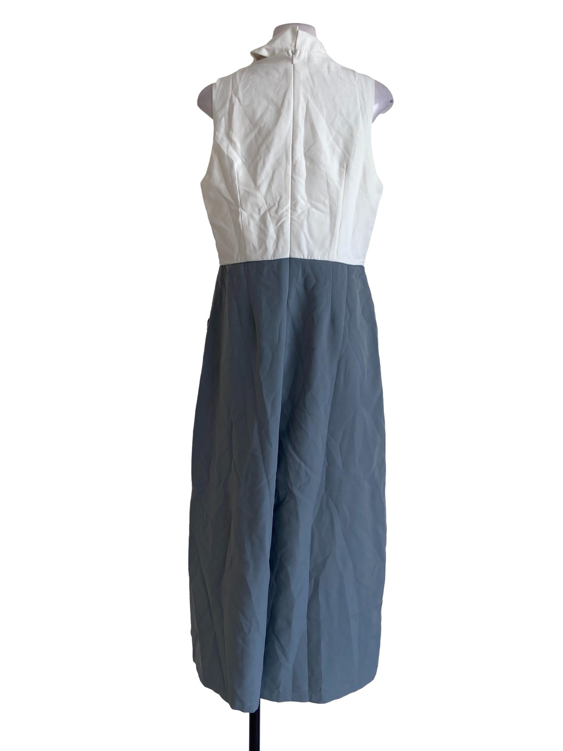 White & Grey Sleeveless Long Jumpsuits
