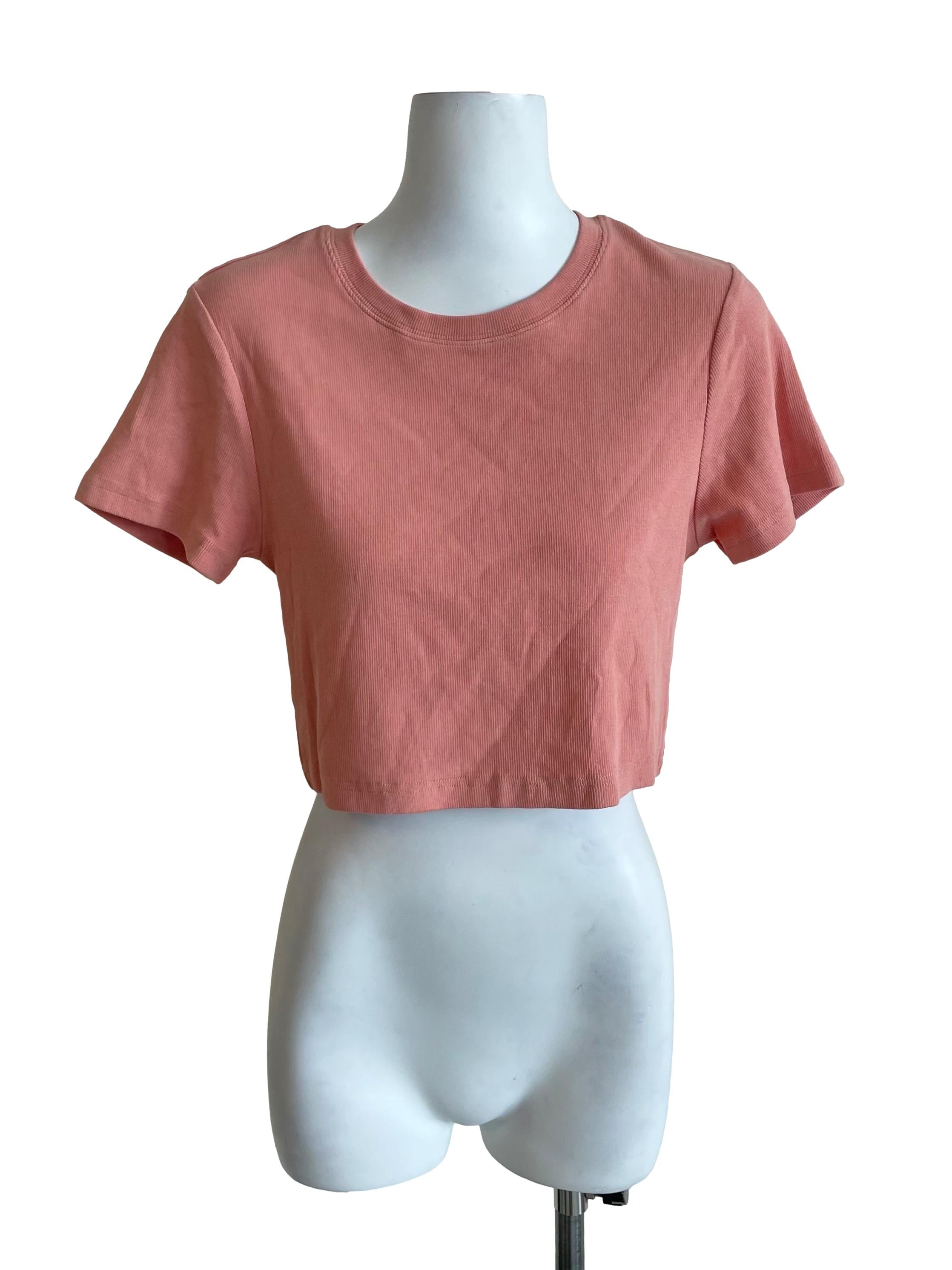 Salmon Pink Knit Crop Tee