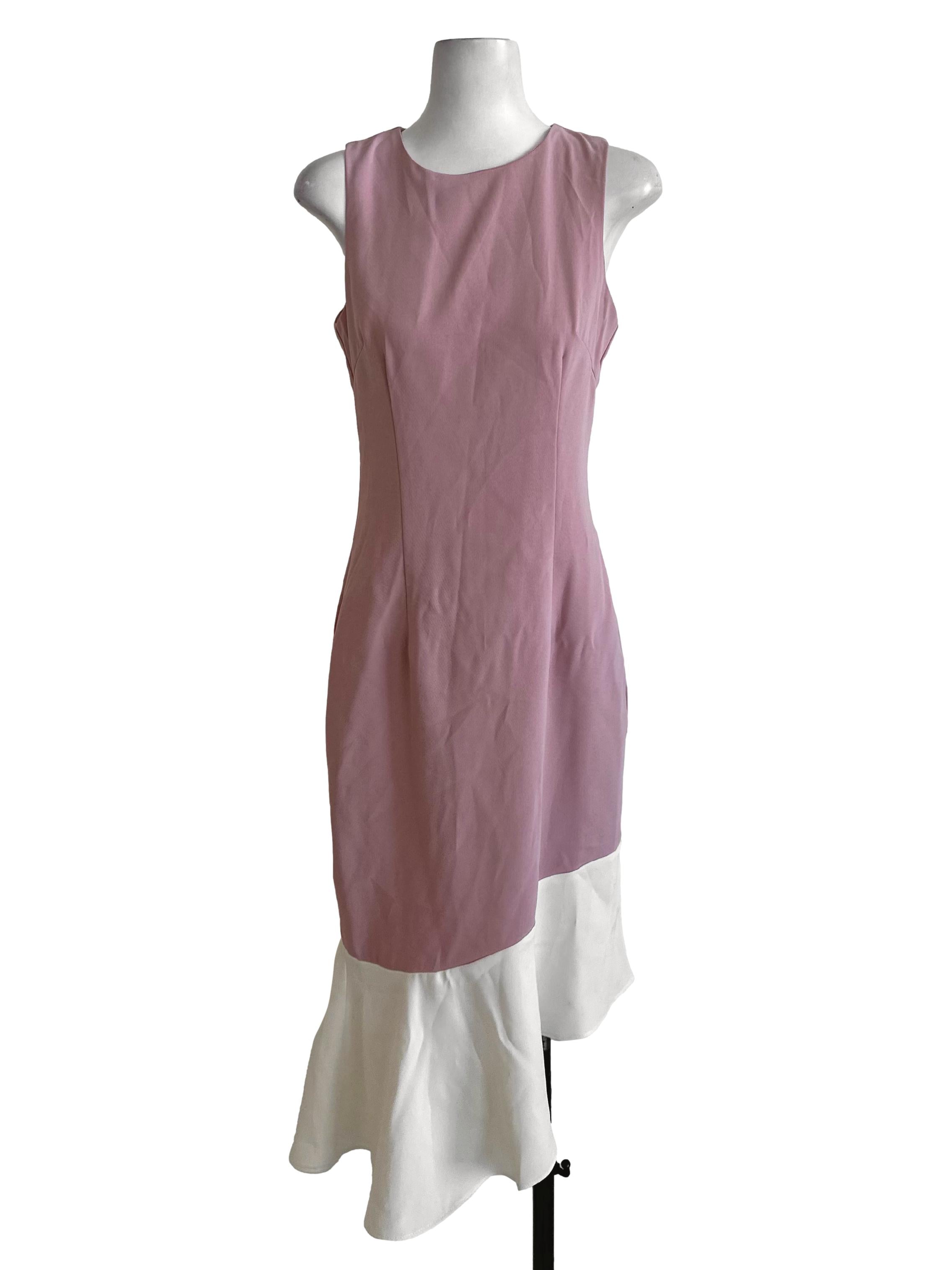 Pink White Asymmetric Sheath Dress