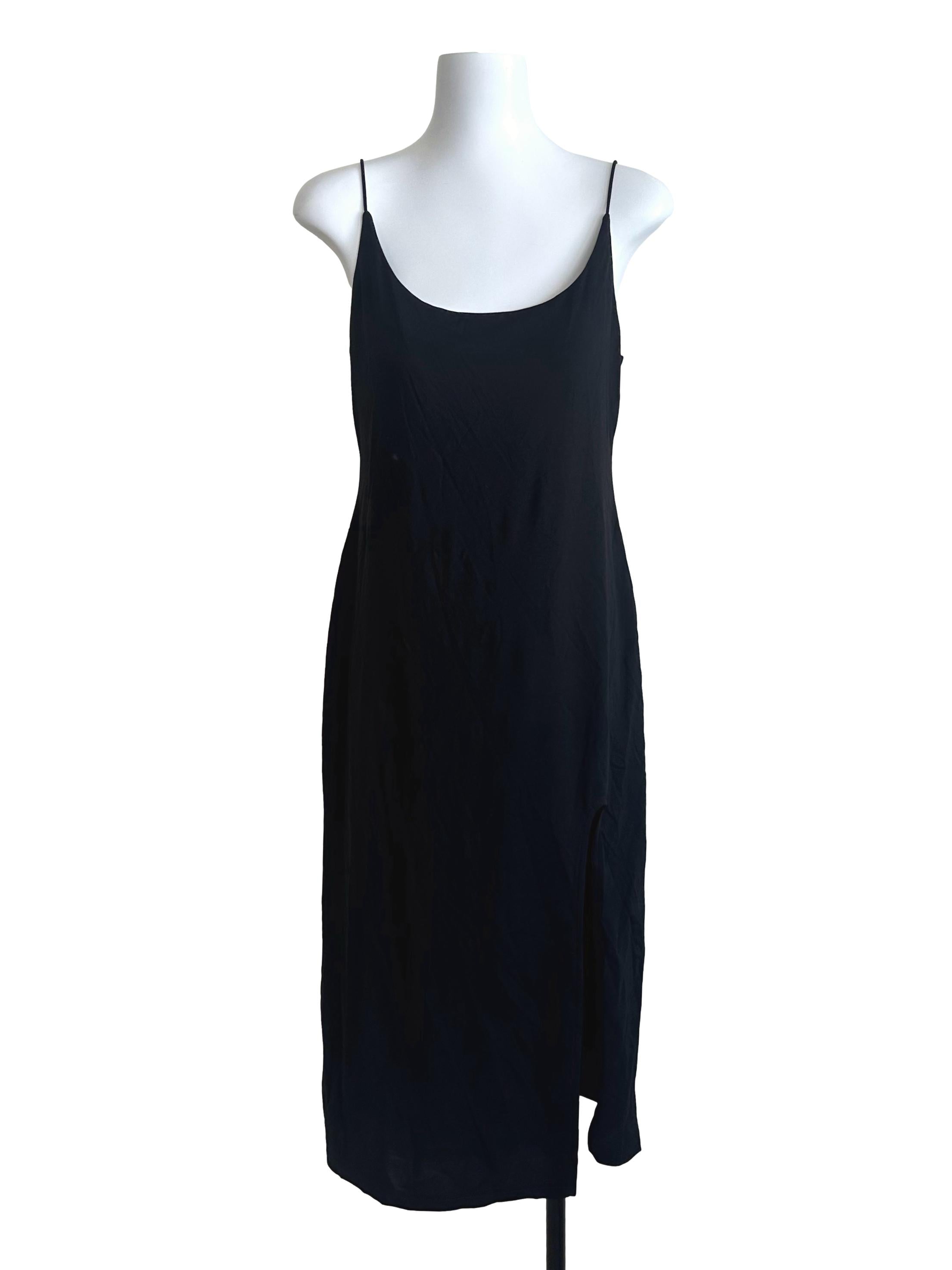 Raven Black Scoop Neck Slit Dress