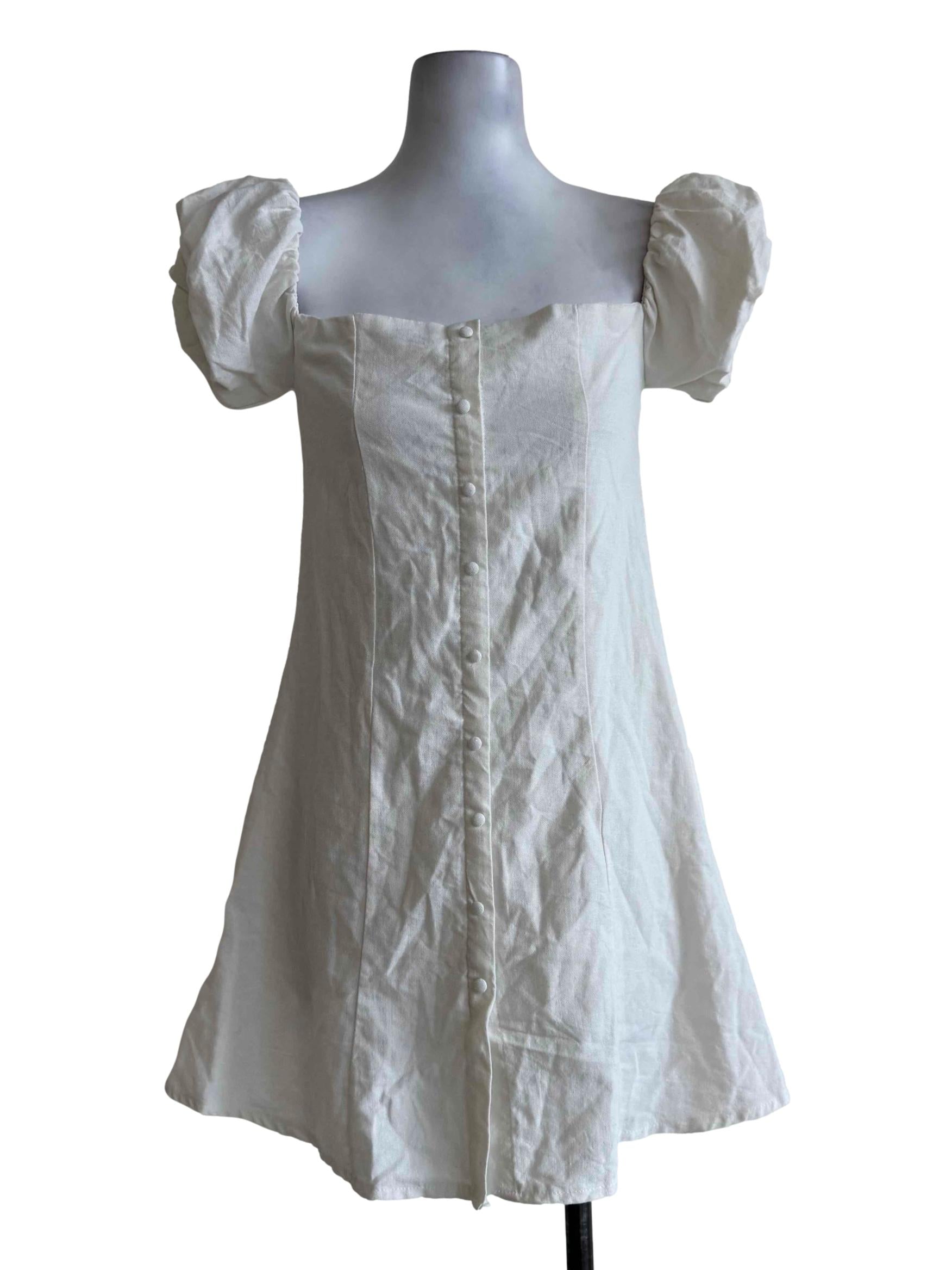 Cotton White Balloon Sleeve Dress