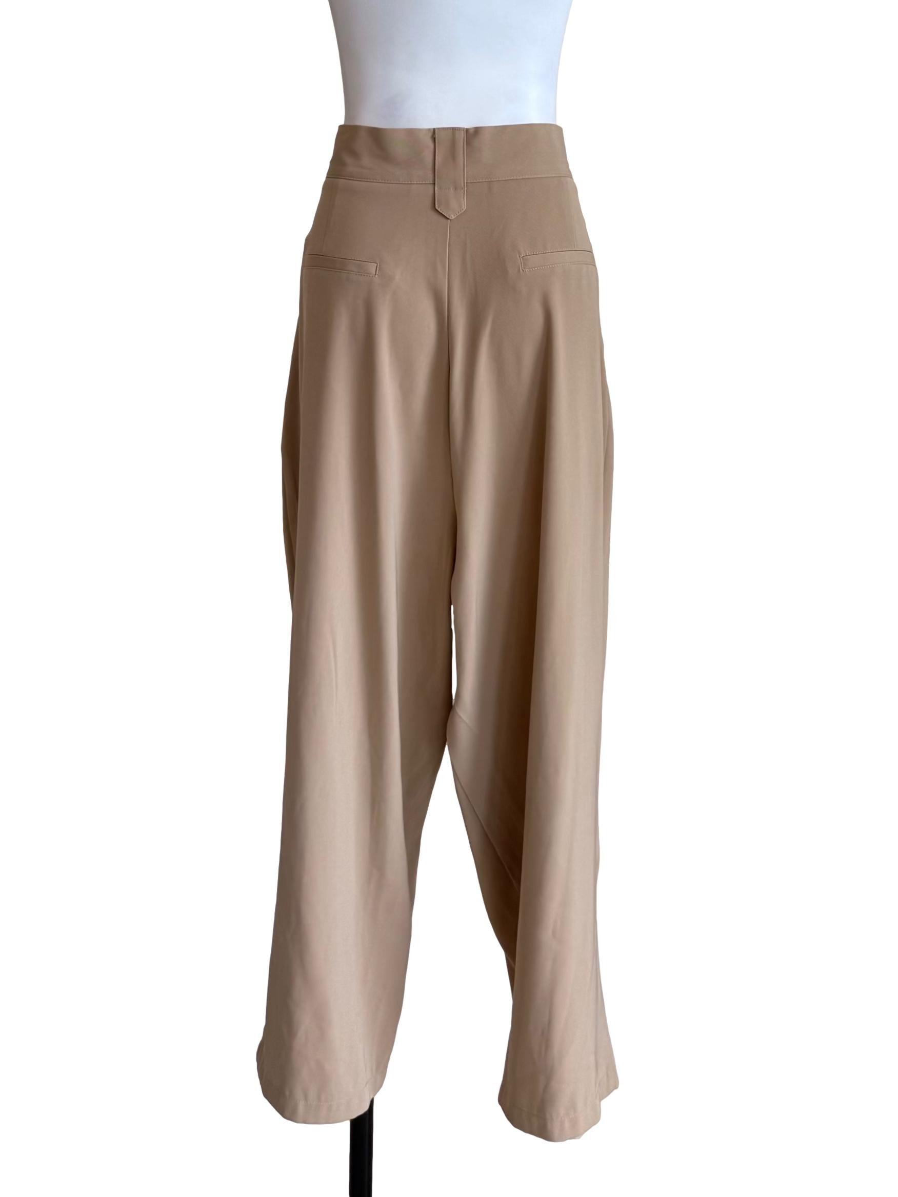 Khaki Pleated Wide Leg Pants