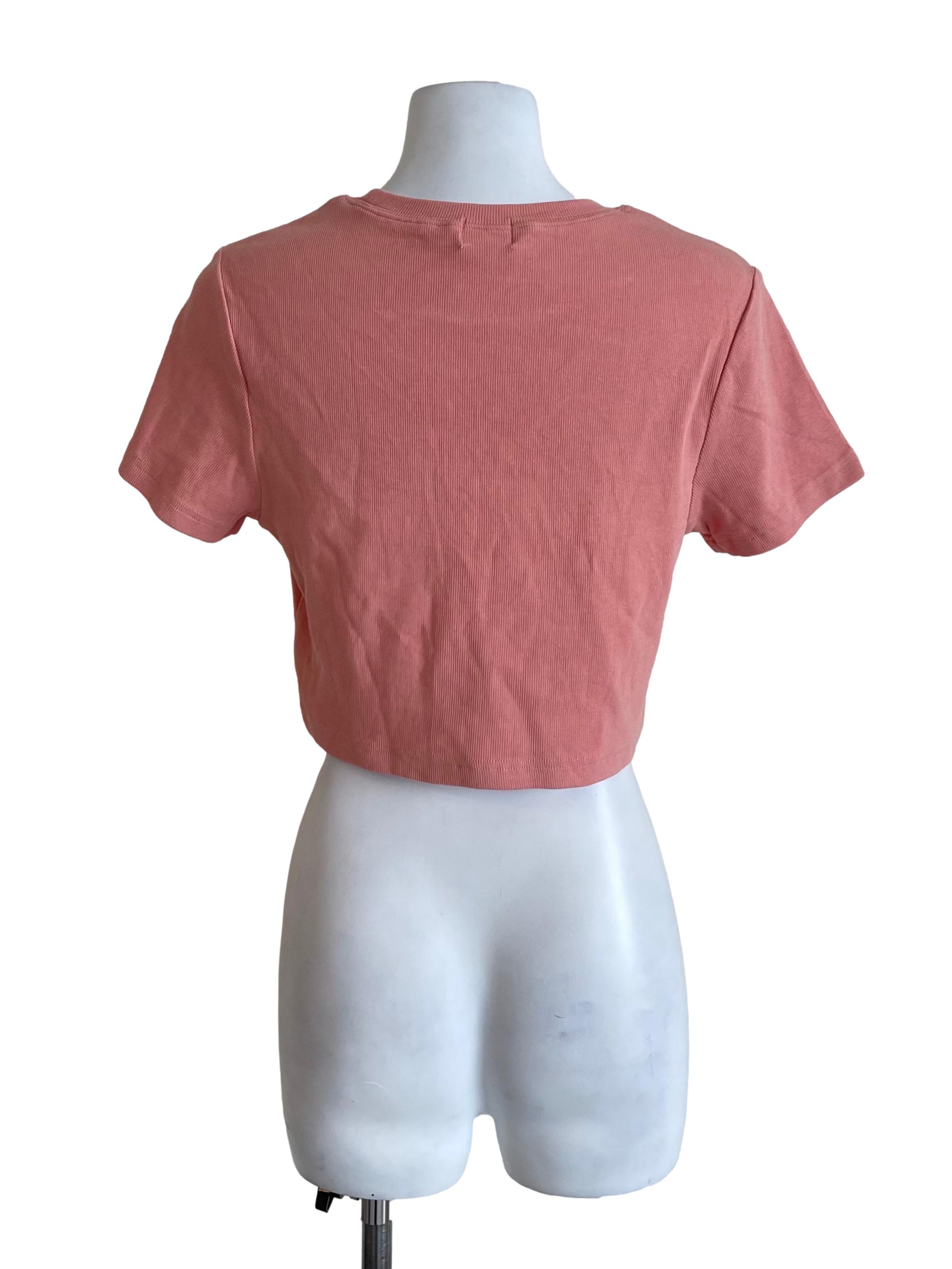 Salmon Pink Knit Crop Tee