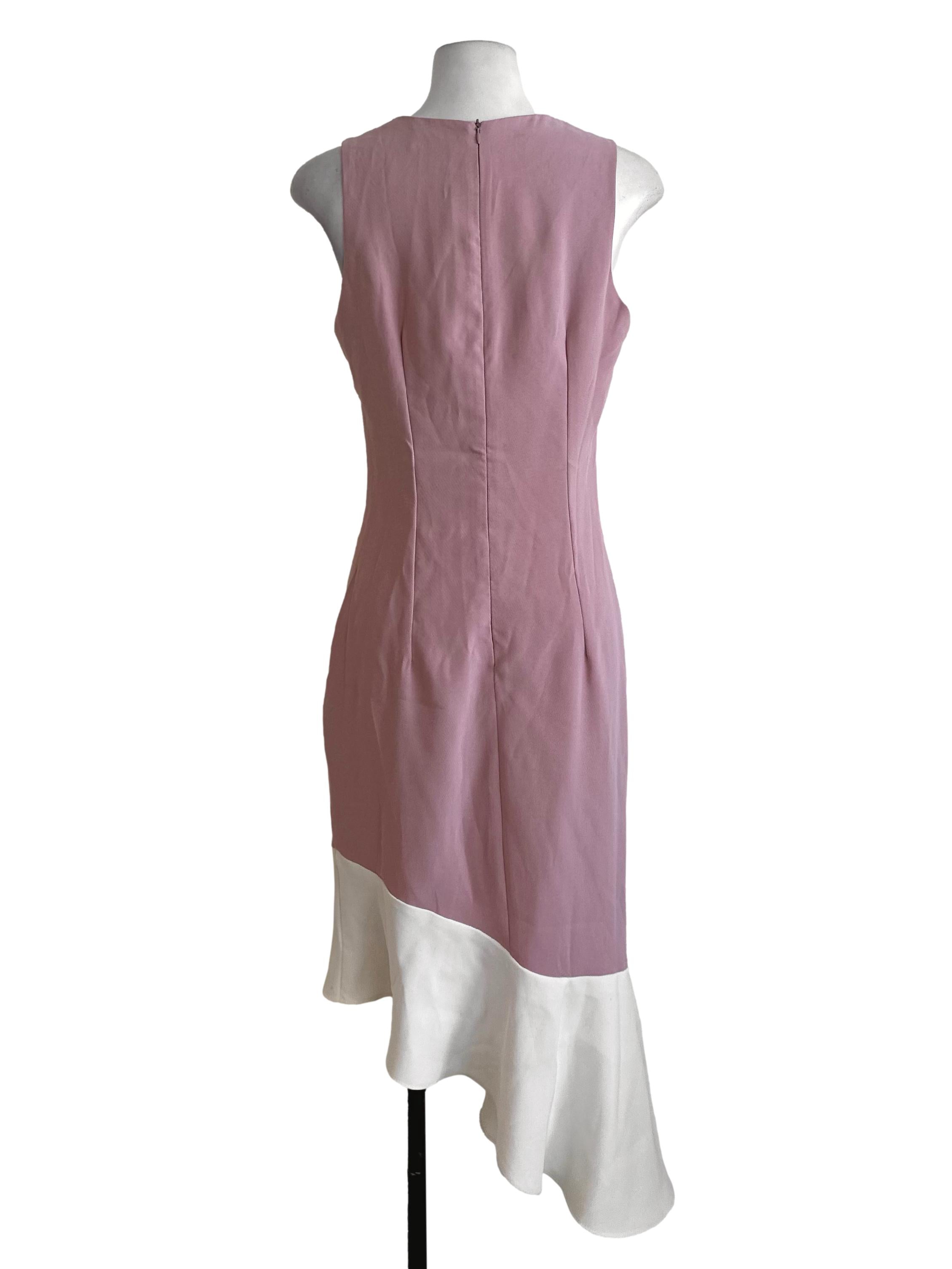 Pink White Asymmetric Sheath Dress