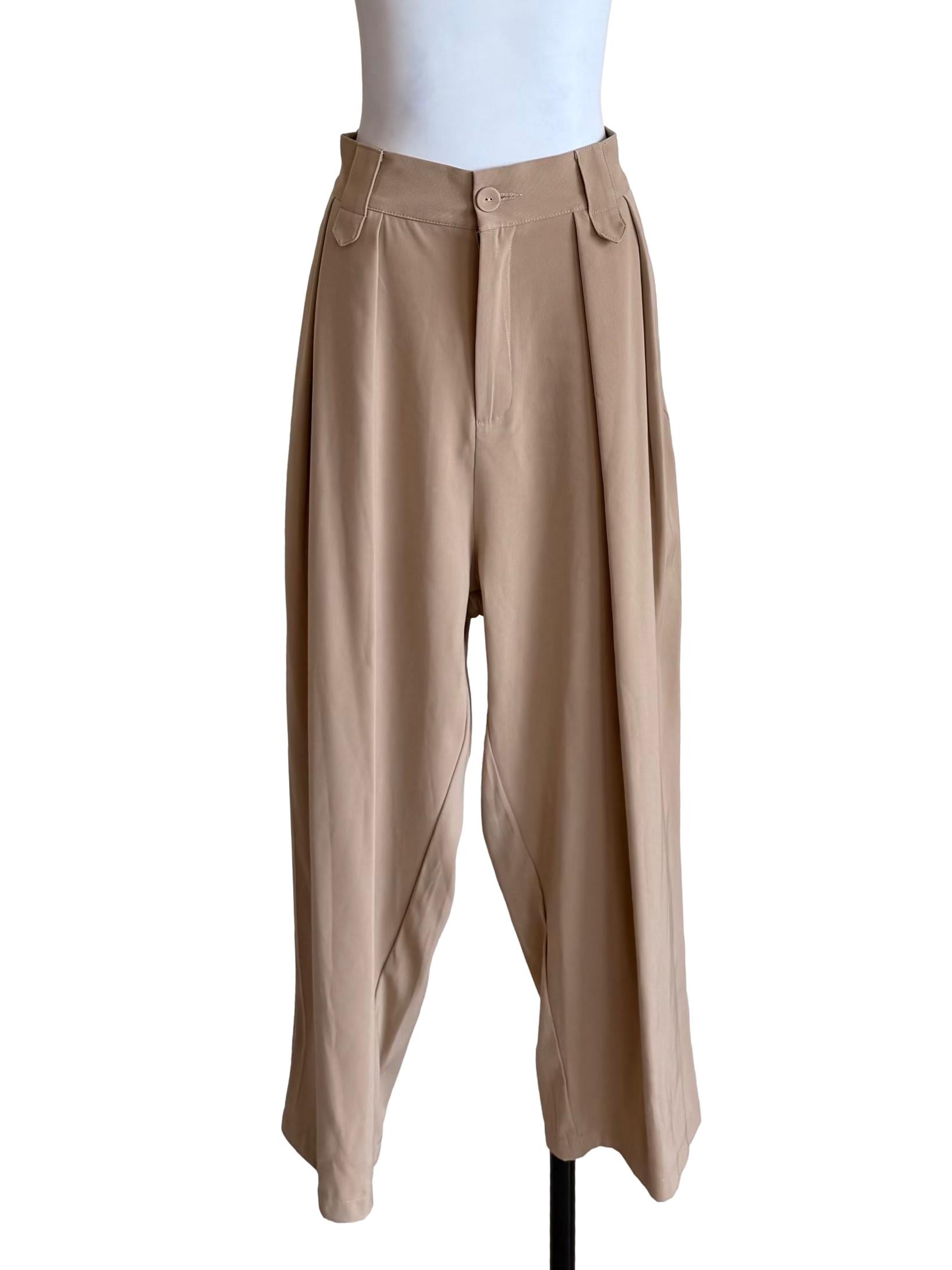 Khaki Pleated Wide Leg Pants