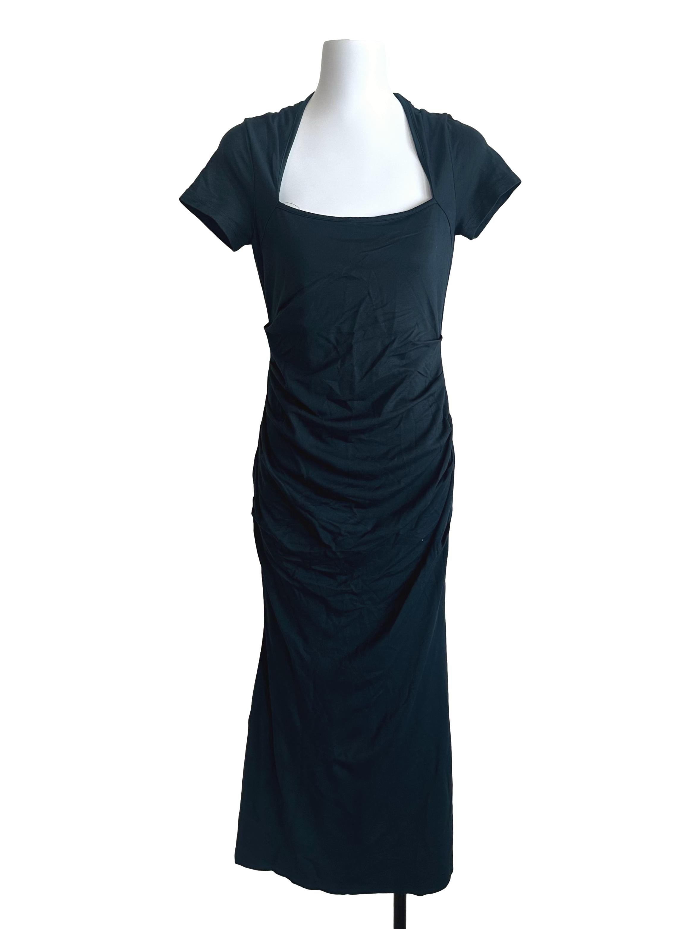 Dark Green Square Neck Drape Dress