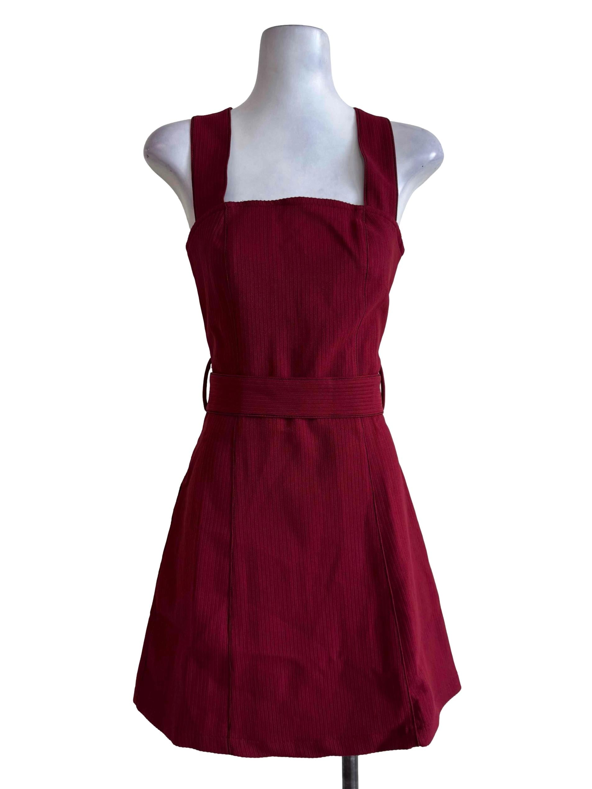 Textured Garnet Red Mini Dress