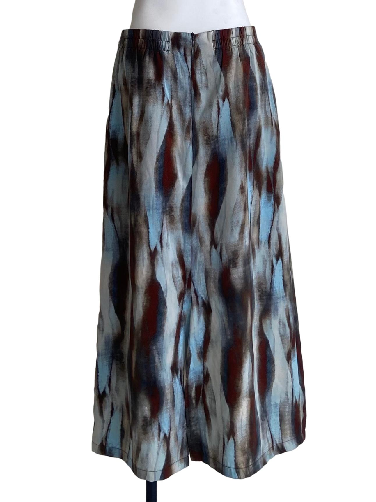 Tawny Brown & Blue Slit Tube Skirt