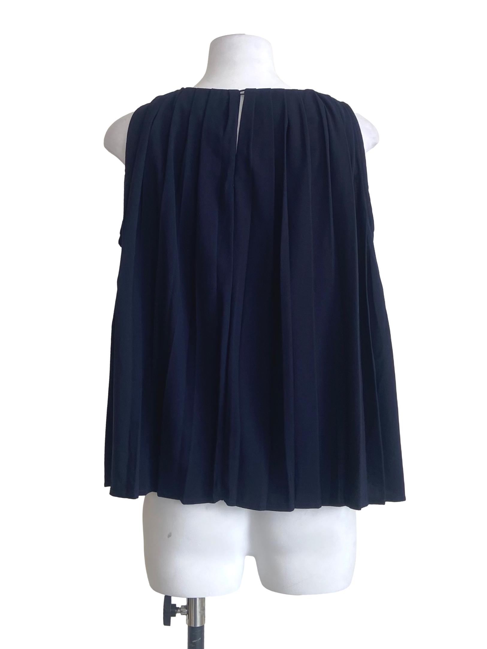 Navy Blue Sleeveless Pleated Top
