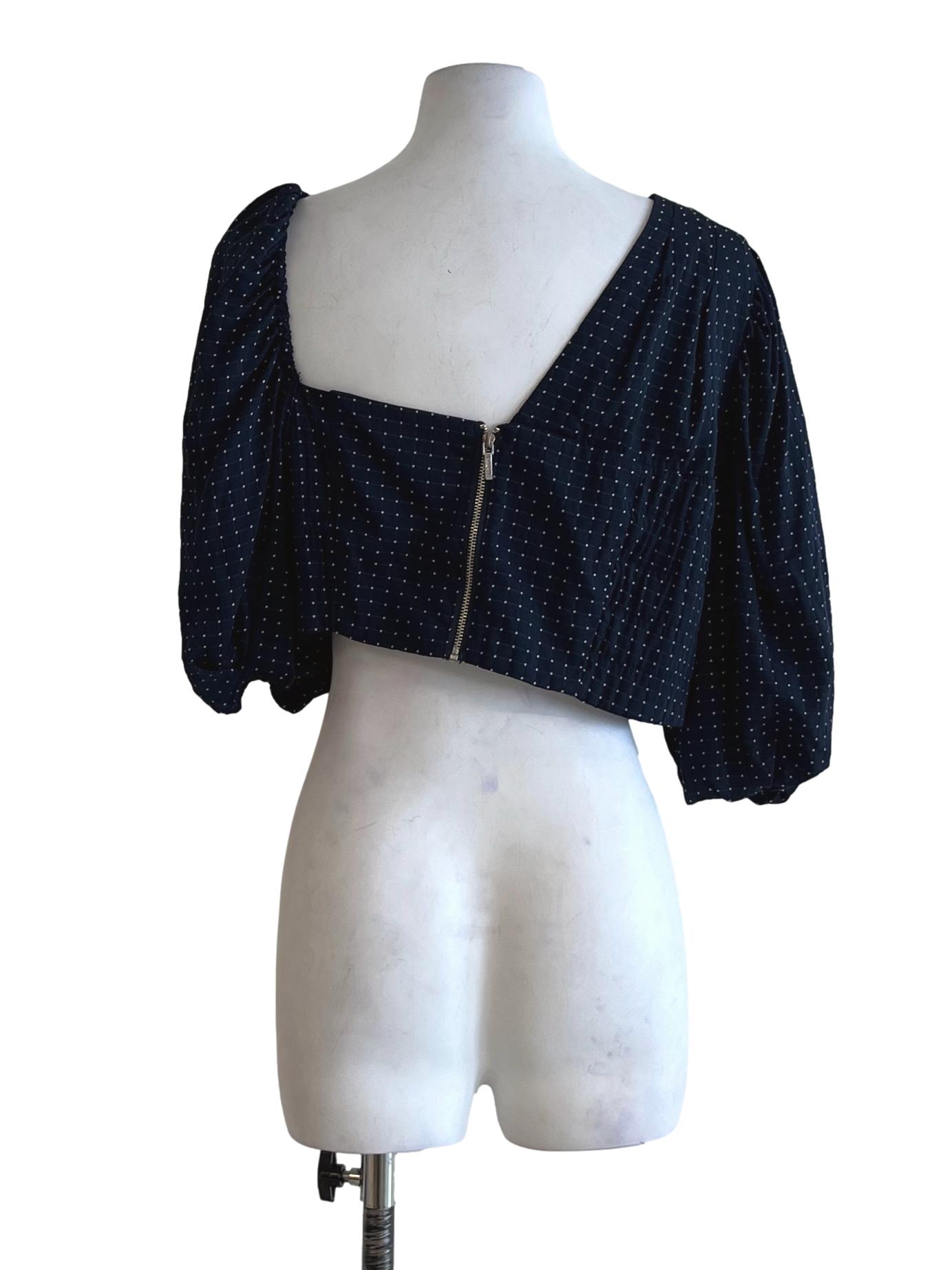 Navy Blue Graph Check Blouse