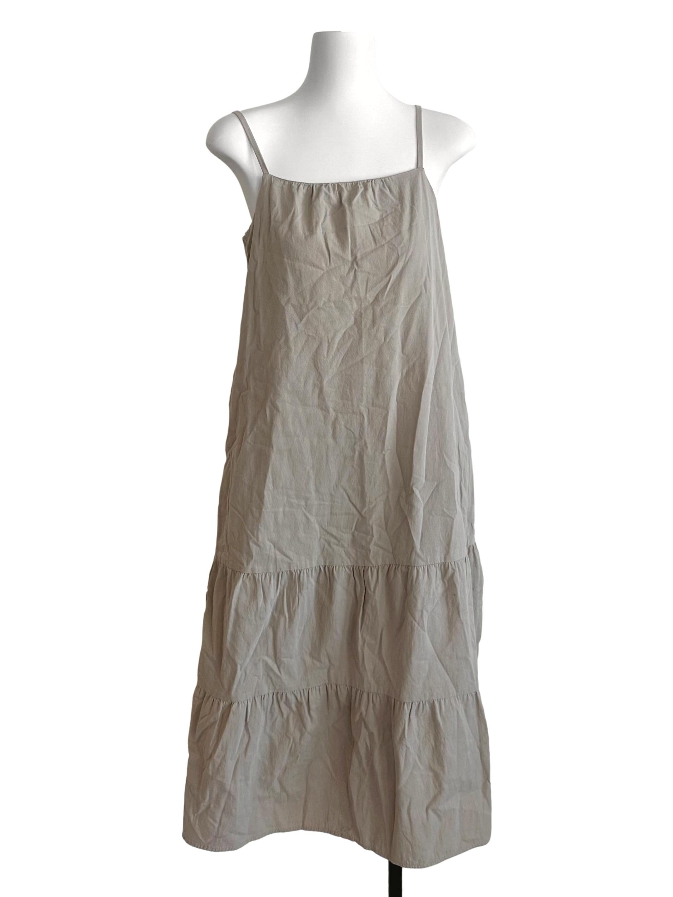 Sand Beige Square Neck Tiered Dress