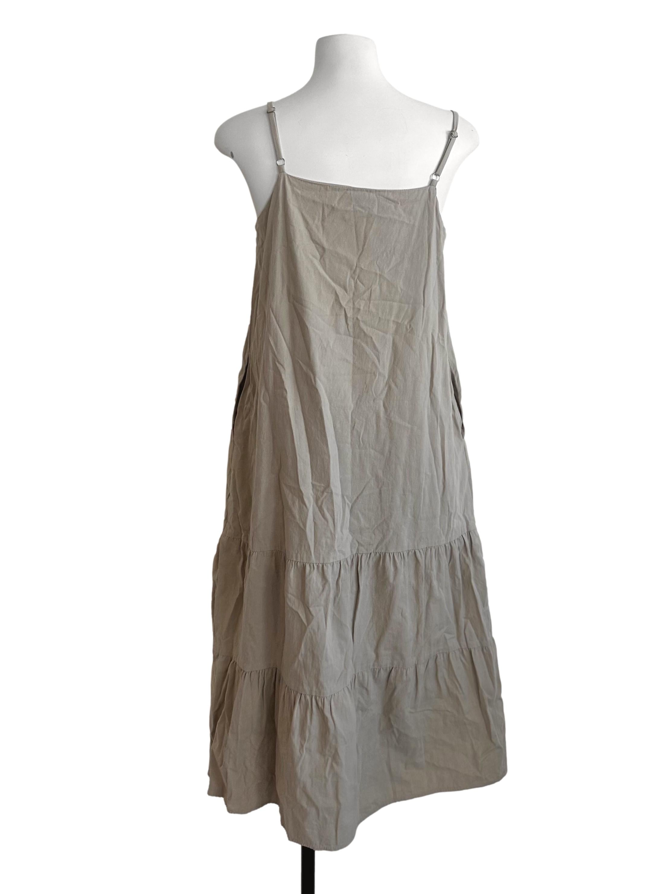 Sand Beige Square Neck Tiered Dress