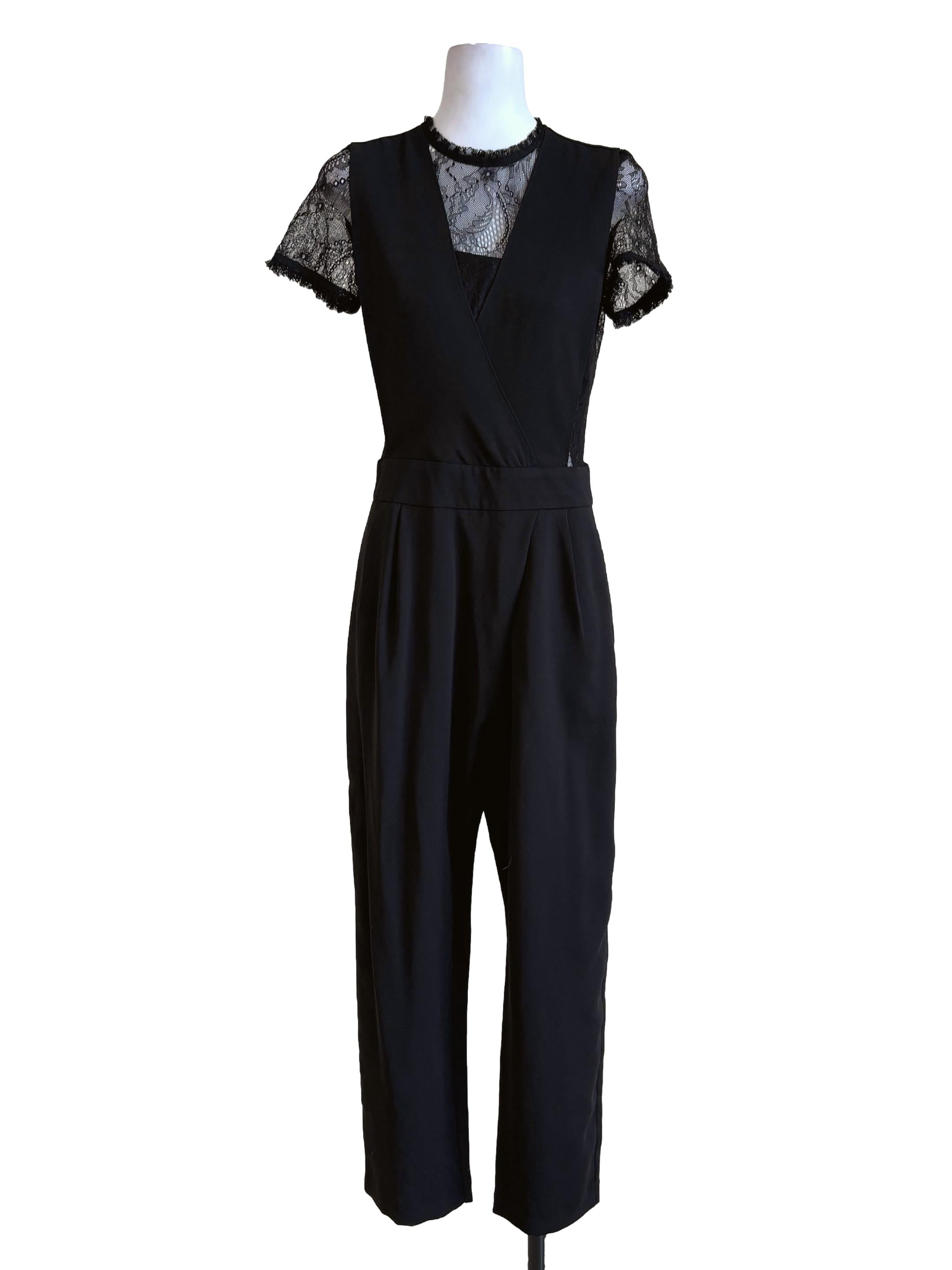 Black Floral Lace Sleeves Jumpsuit