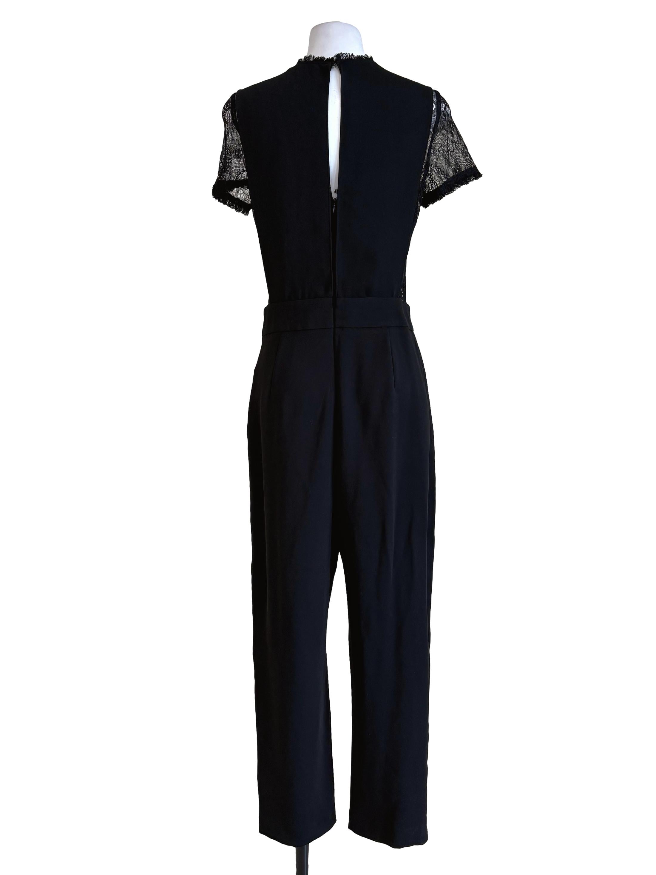 Black Floral Lace Sleeves Jumpsuit
