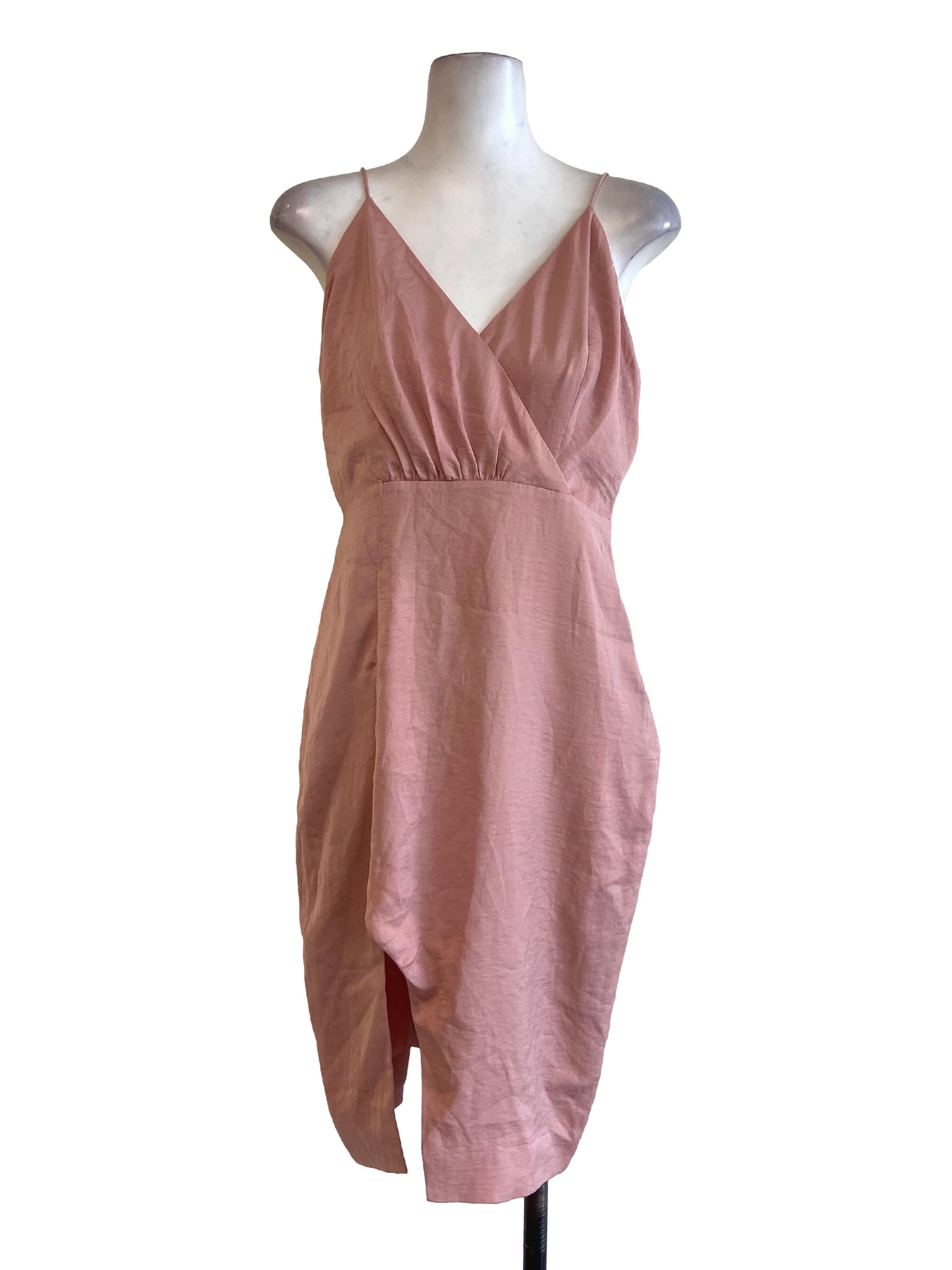 Flamingo Pink Spaghetti Strap Slit Sheath Dress