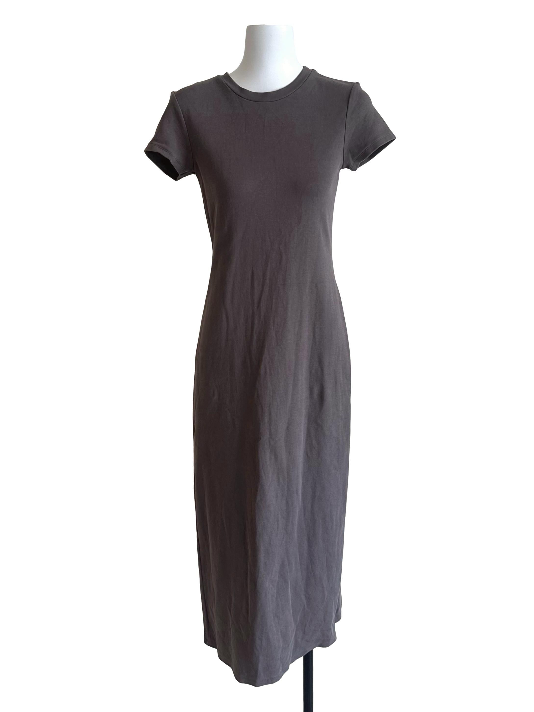 Ash Grey Round Neck Slit Tee Dress