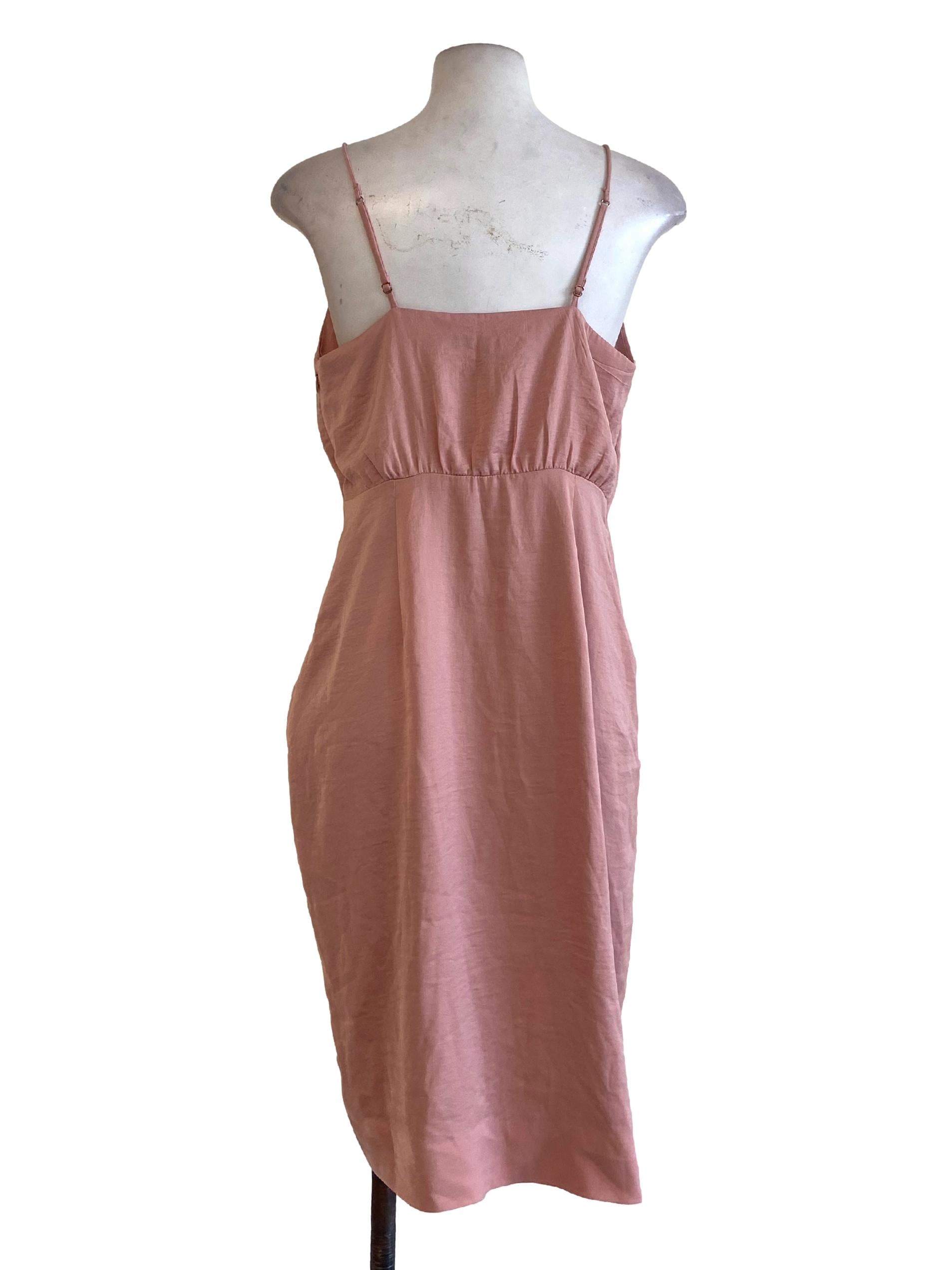 Flamingo Pink Spaghetti Strap Slit Sheath Dress