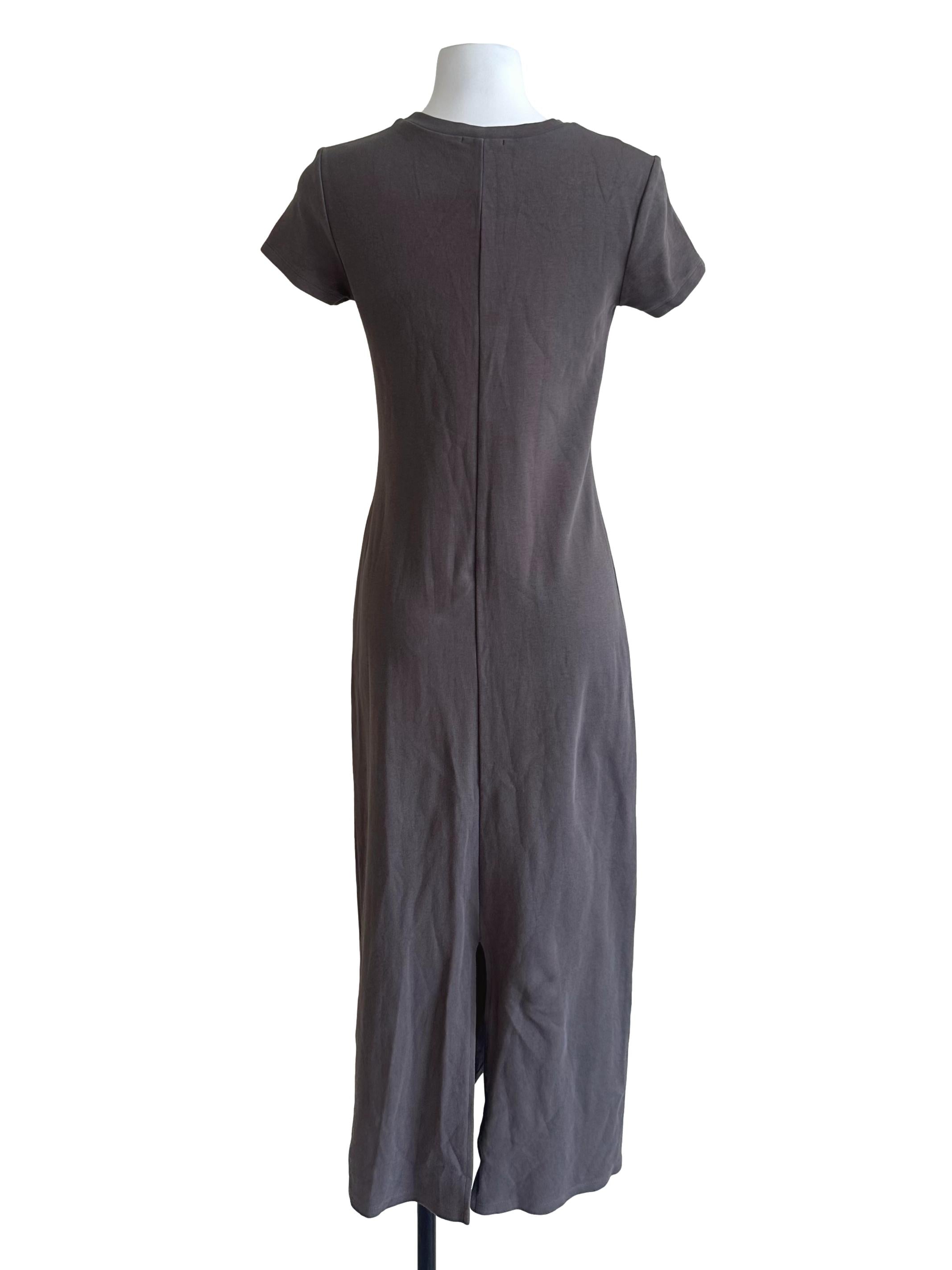 Ash Grey Round Neck Slit Tee Dress