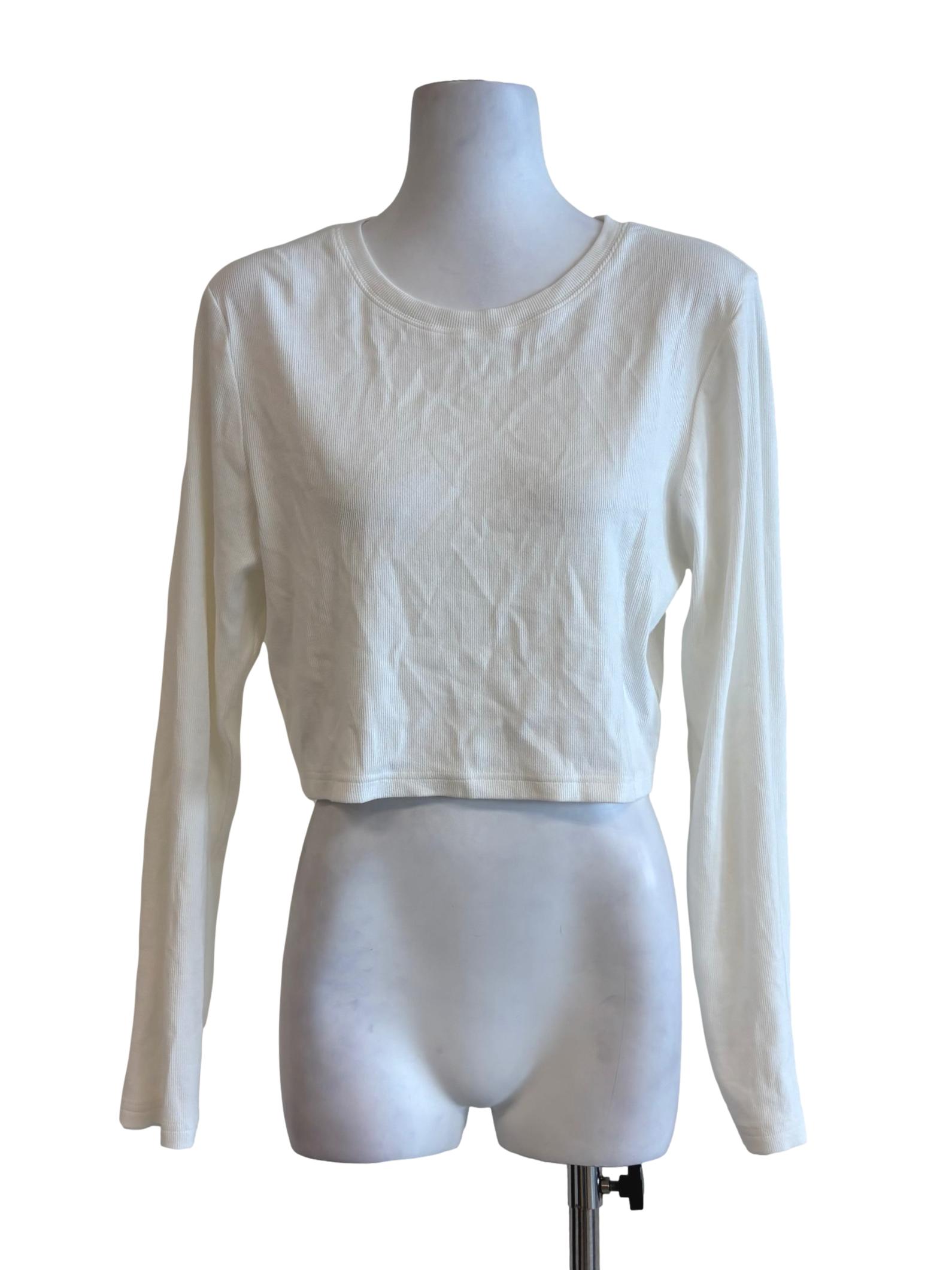 Pearl White Long Sleeve Ribbed Top