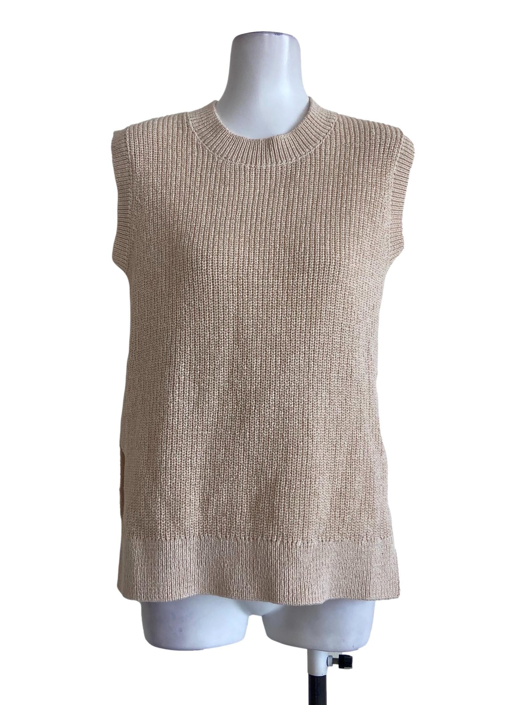 Linen Beige Stretchable Sleeveless Top OSN