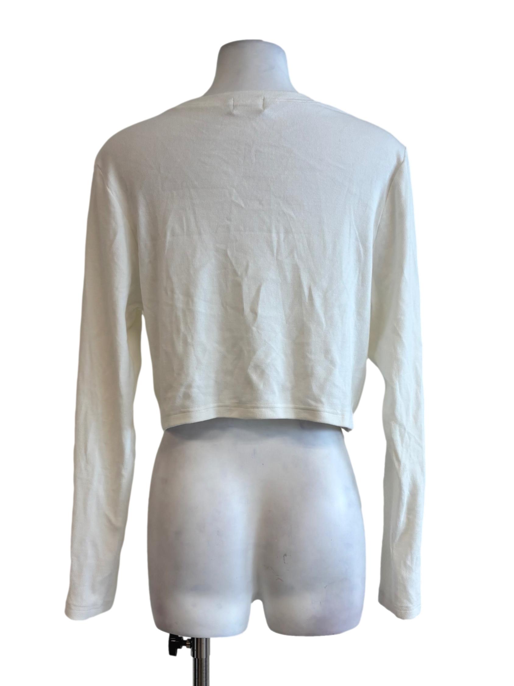 Pearl White Long Sleeve Ribbed Top