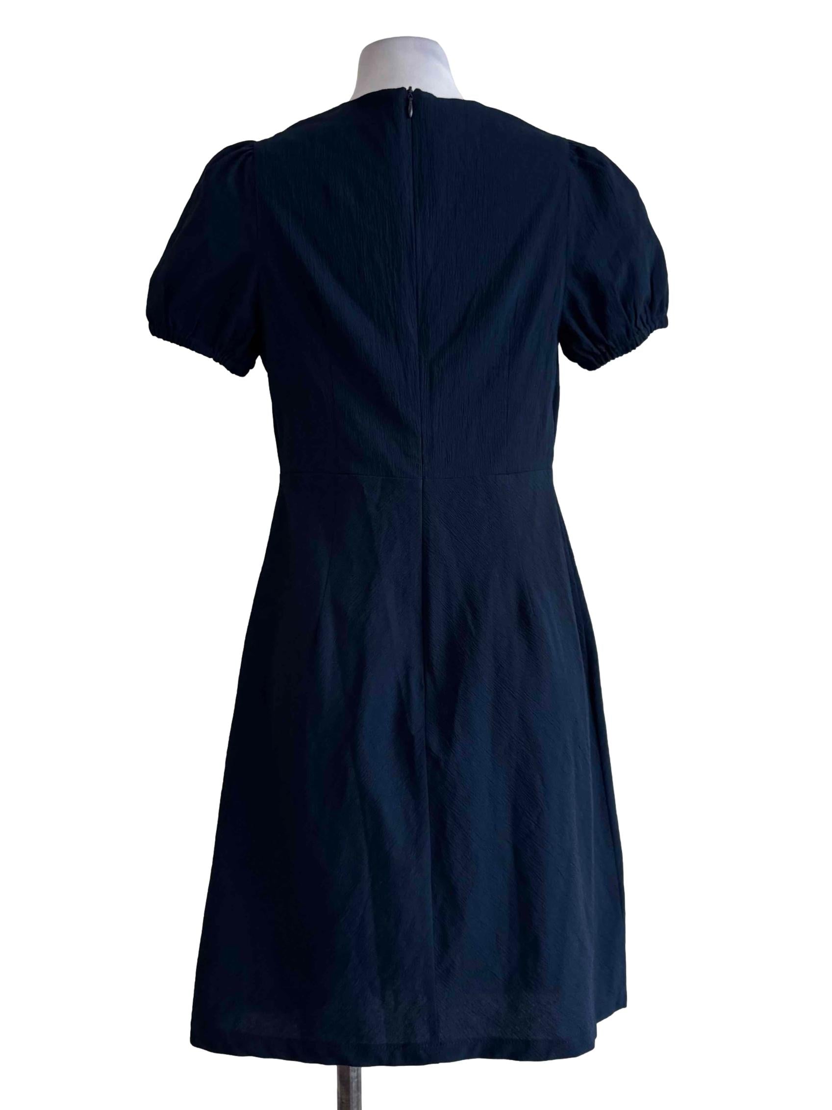 Textured Navy Blue V Neck Mini Dress